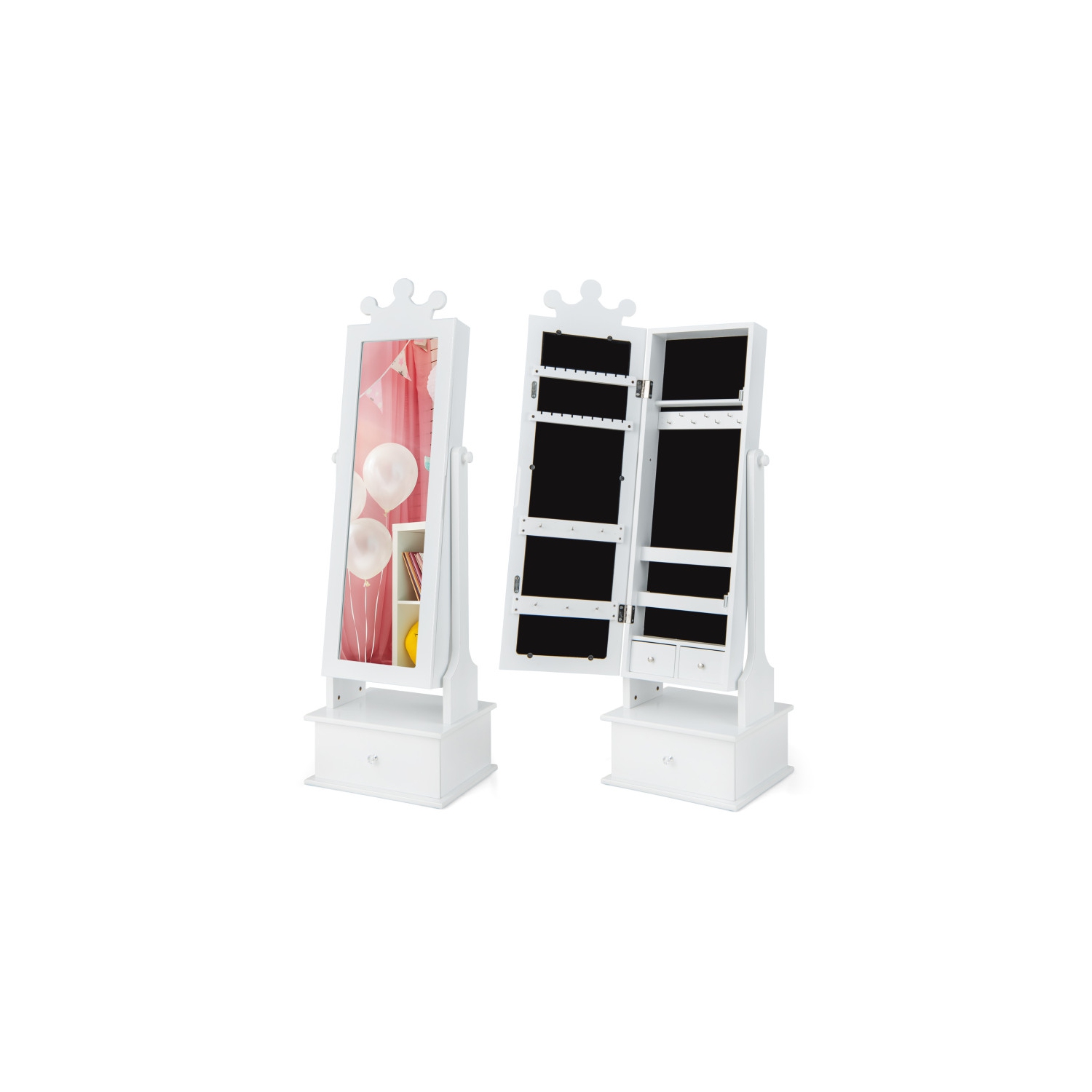 Organisateur à bijoux 2-en-1 pour enfants avec miroir pleine longueur et tiroirs