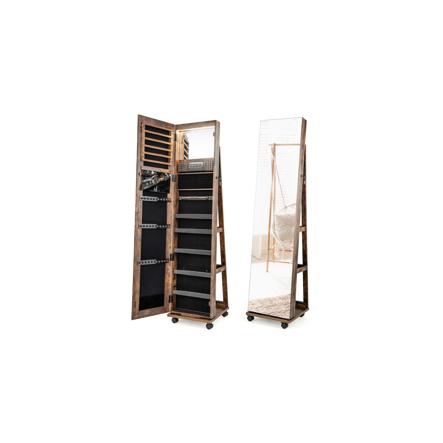 Armoire à bijoux avec rangement verrouillable et miroir de maquillage