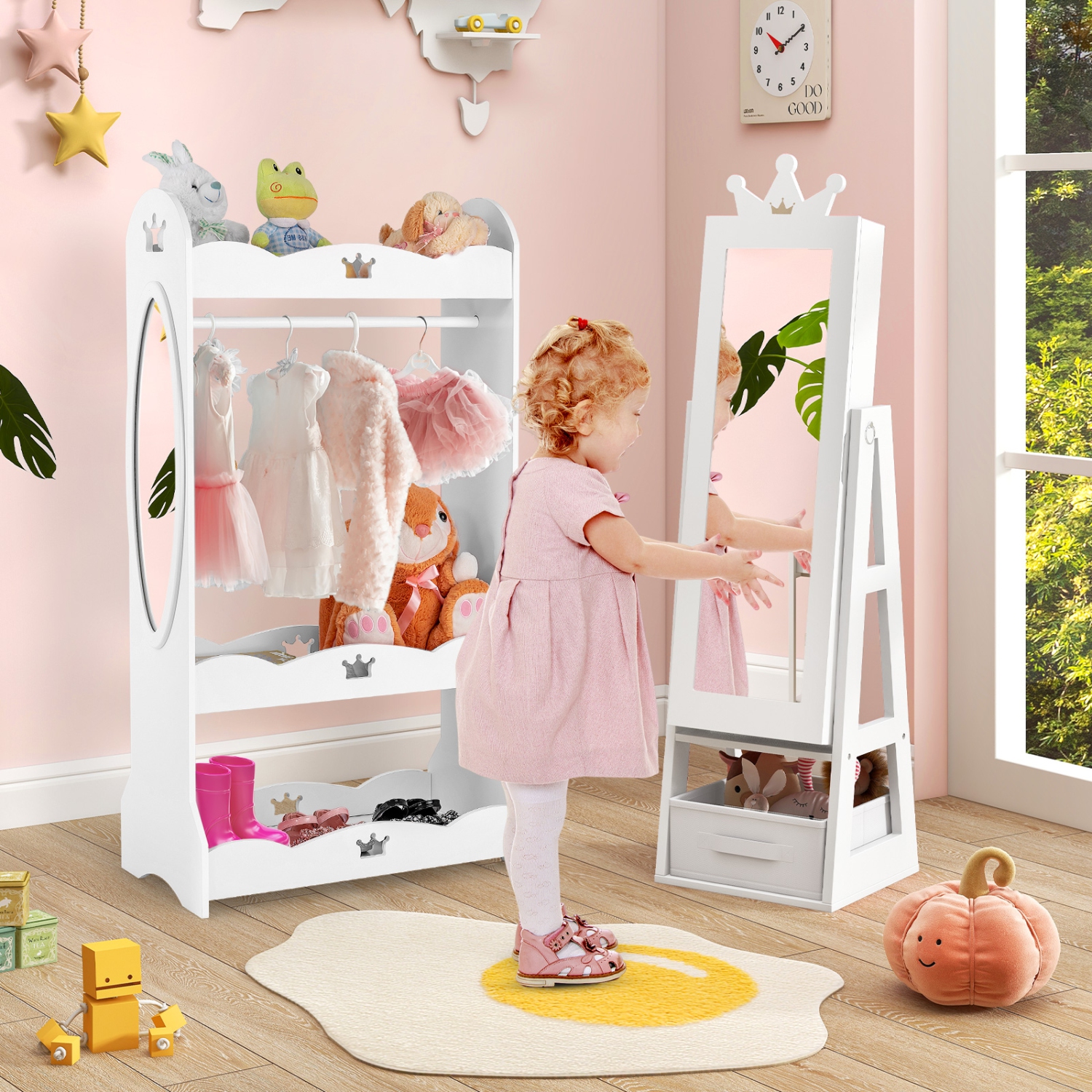 Armoire de rangement à bijoux pour enfants avec miroir pleine longueur et conception autonome