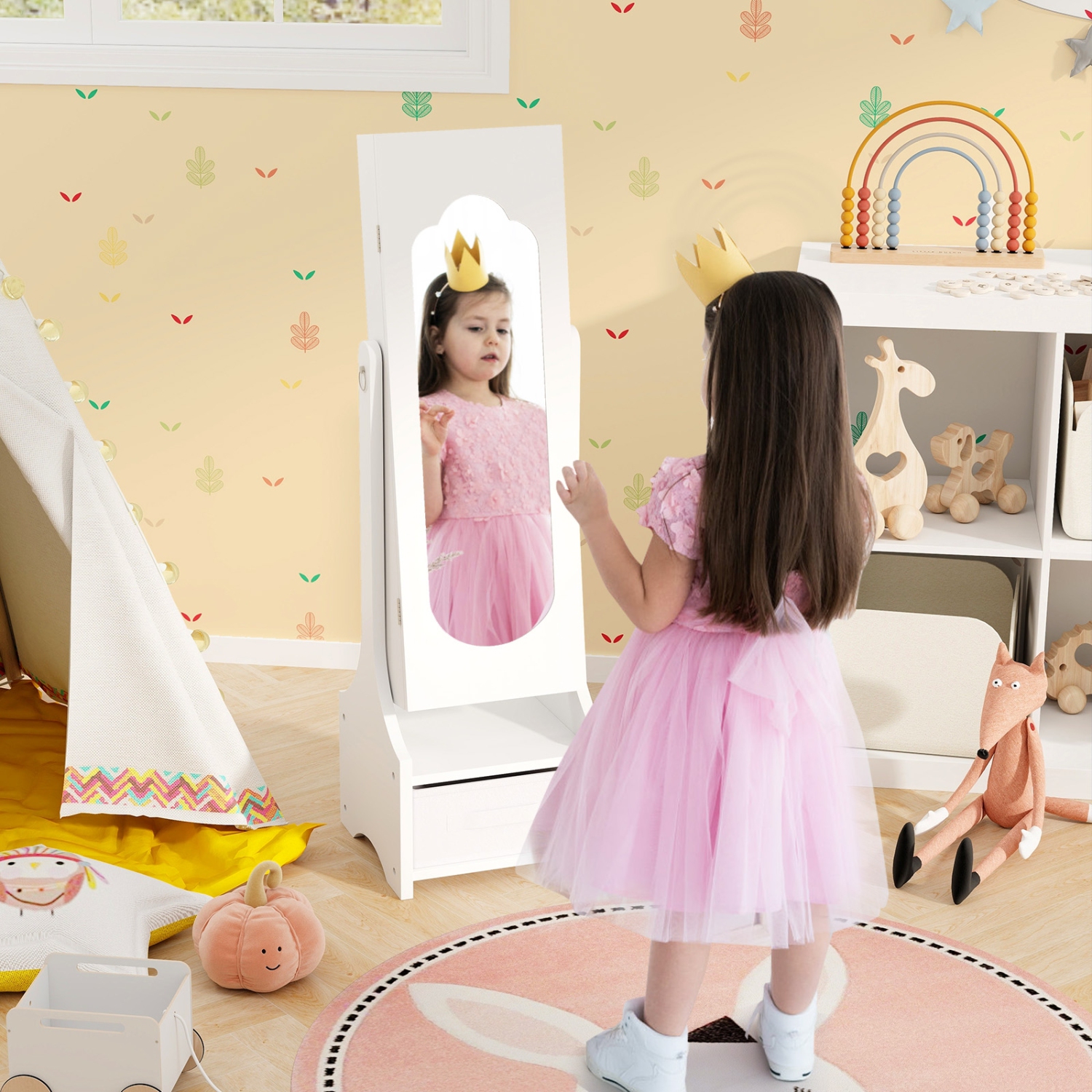 Armoire à bijoux pour enfants avec conception autonome et angles d'inclinaison réglables