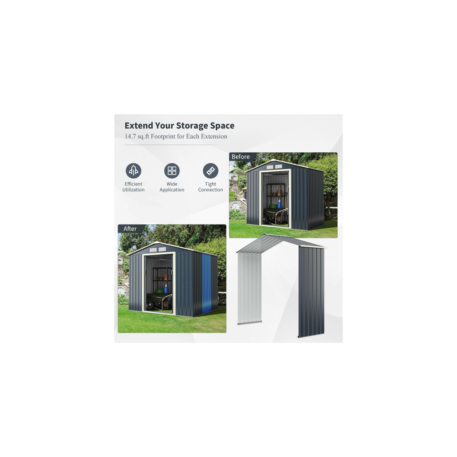 Expandable Outdoor Shed Extension Kit for Wider Storage Space