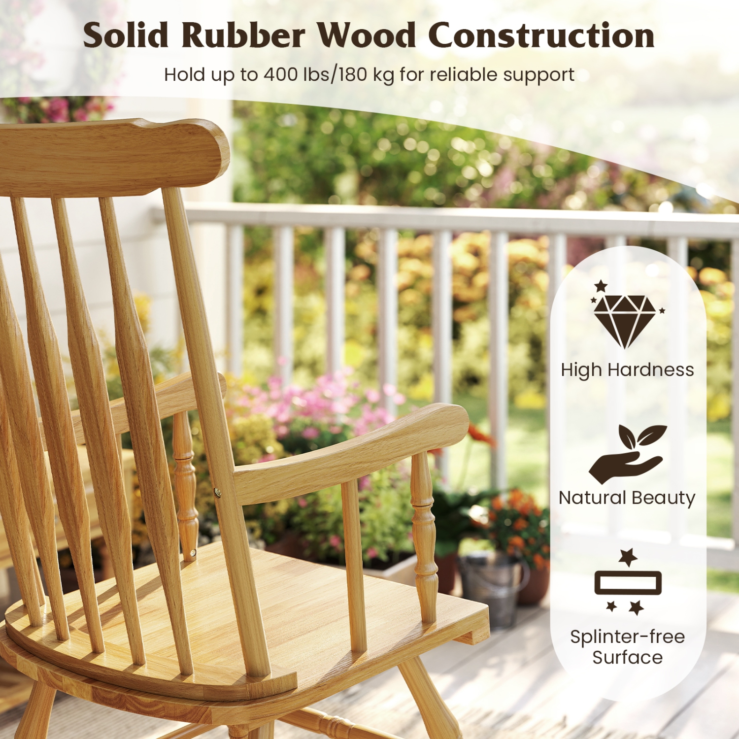 Glossy Finish Solid Wood Rocking Chair for Indoor or Outdoor Porch