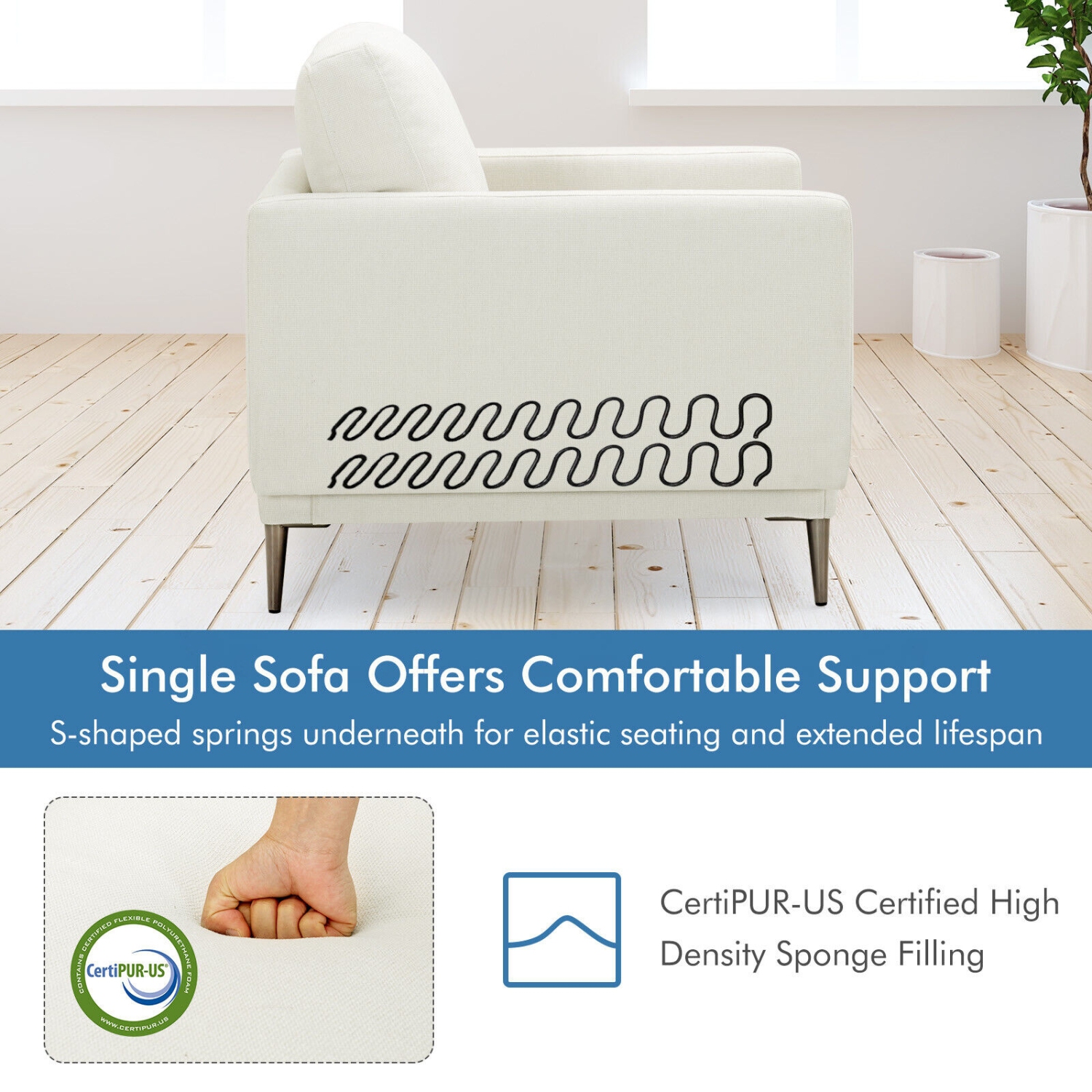 Fauteuil d'appoint moderne rembourré avec coussin amovible pour le salon