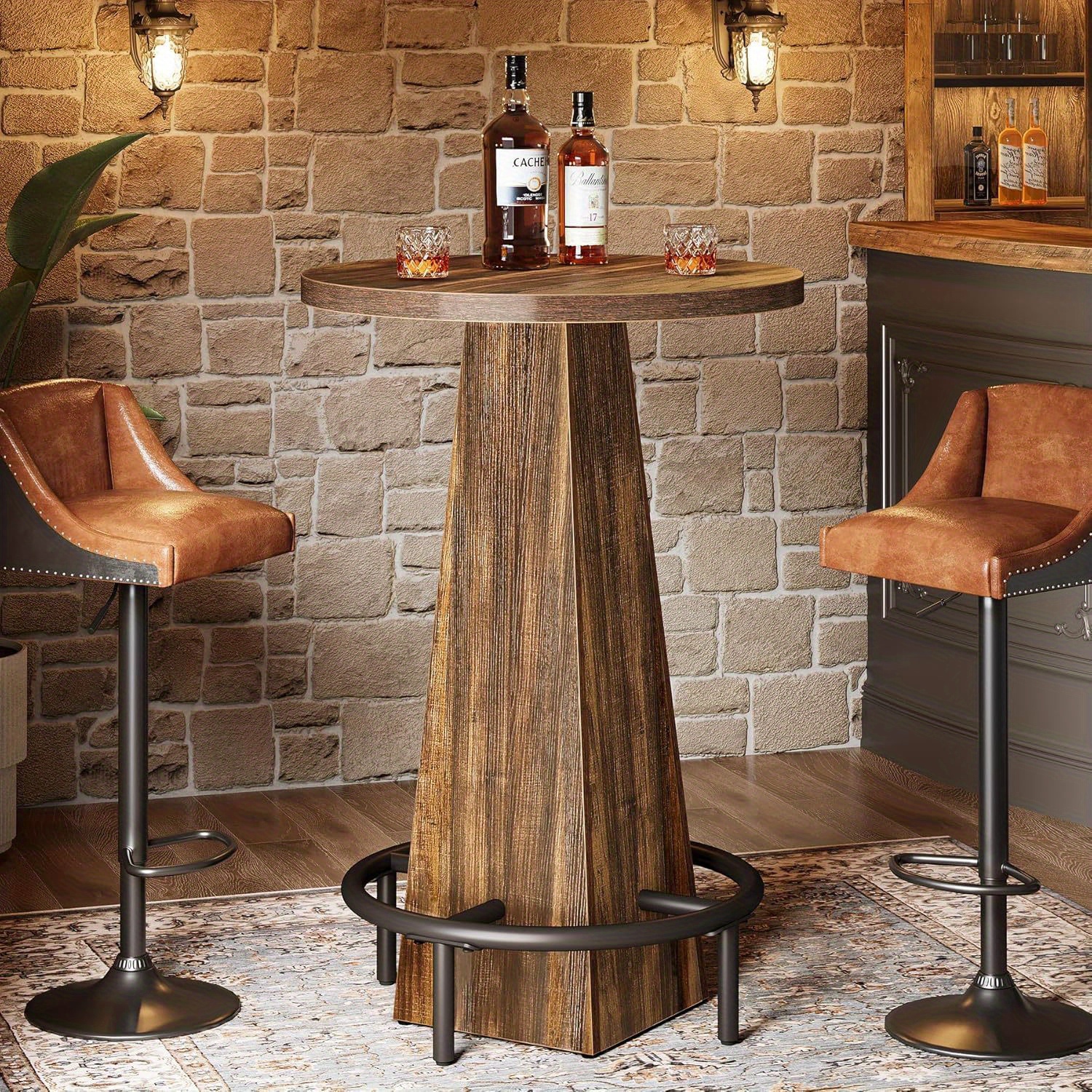 Lantine Bar Table, 37.4-inch High Round Pub Table for Small Bars, Dining Room, Kitchen, Rustic Brown