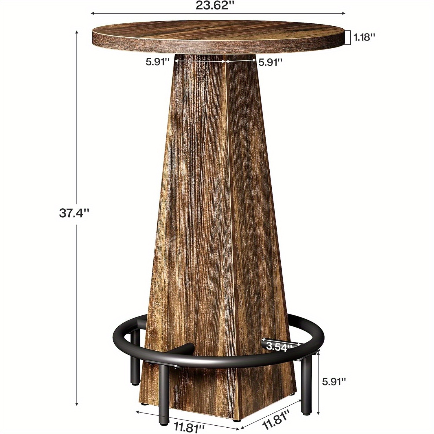 Lantine Bar Table, 37.4-inch High Round Pub Table for Small Bars, Dining Room, Kitchen, Rustic Brown