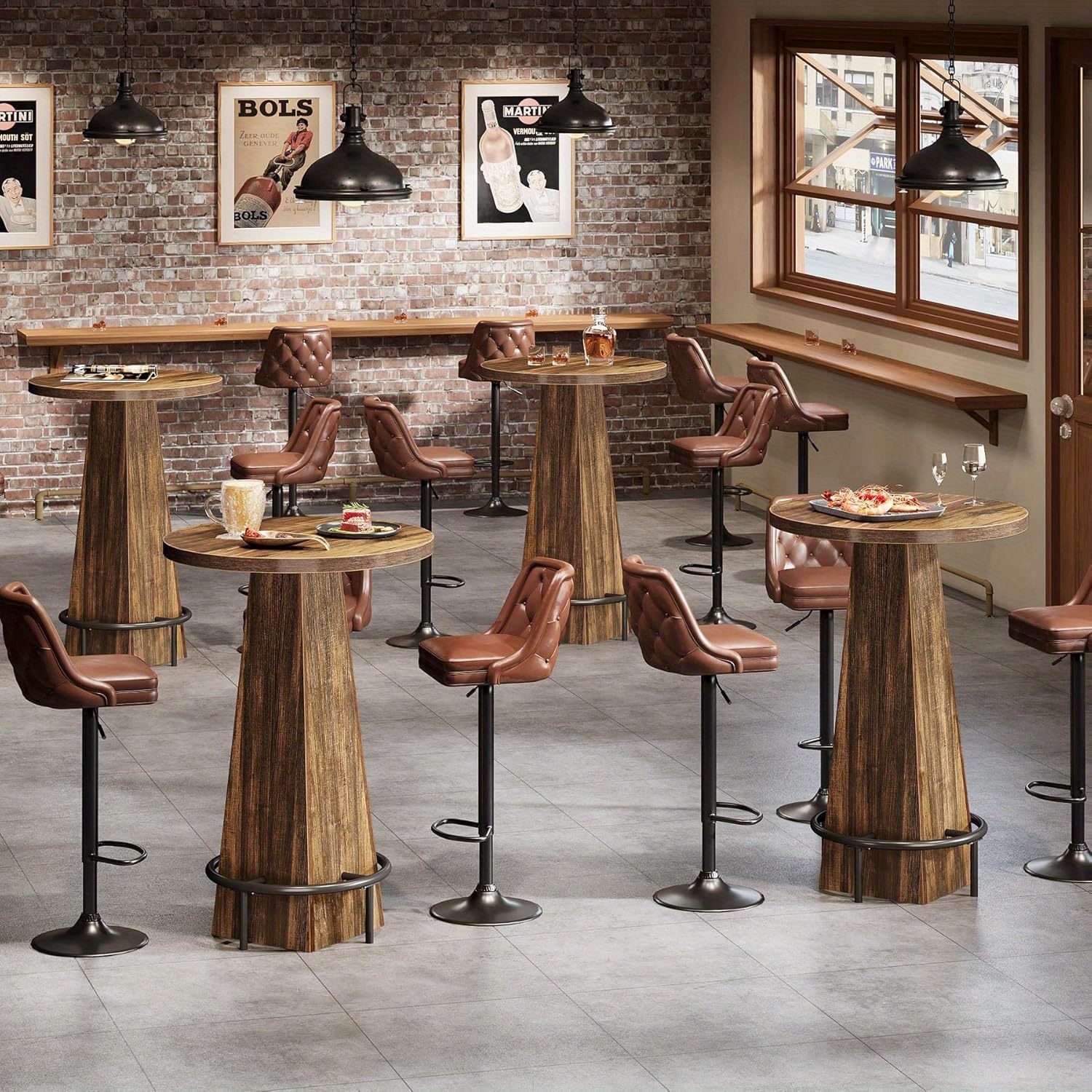 Lantine Bar Table, 37.4-inch High Round Pub Table for Small Bars, Dining Room, Kitchen, Rustic Brown