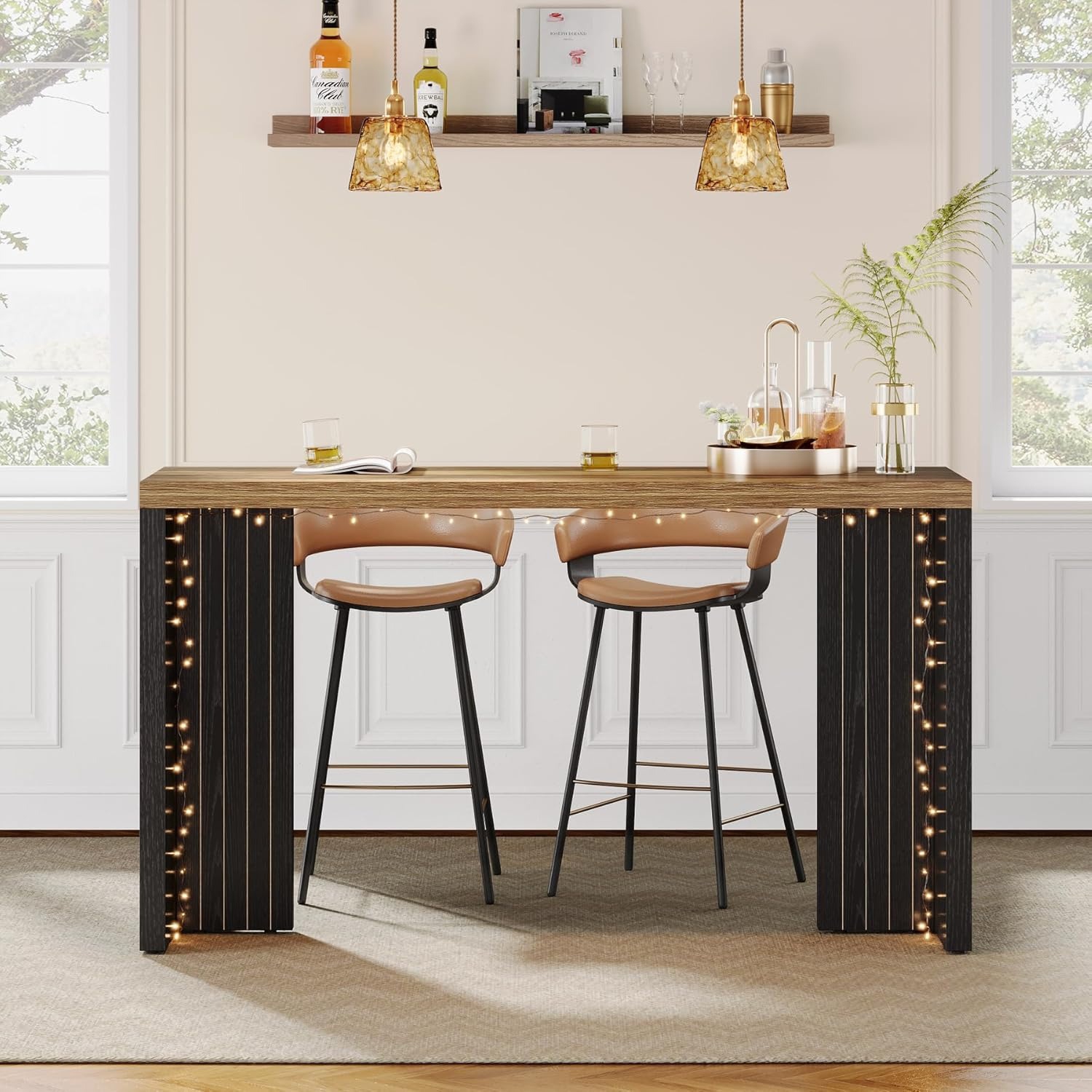 Lantine Home Bar Unit, 55.12-Inch Bar Table With A Spacious Tabletop, Modern Freestanding Mini Bar For Home Kitchen, Living Room, Balcony, Basement,