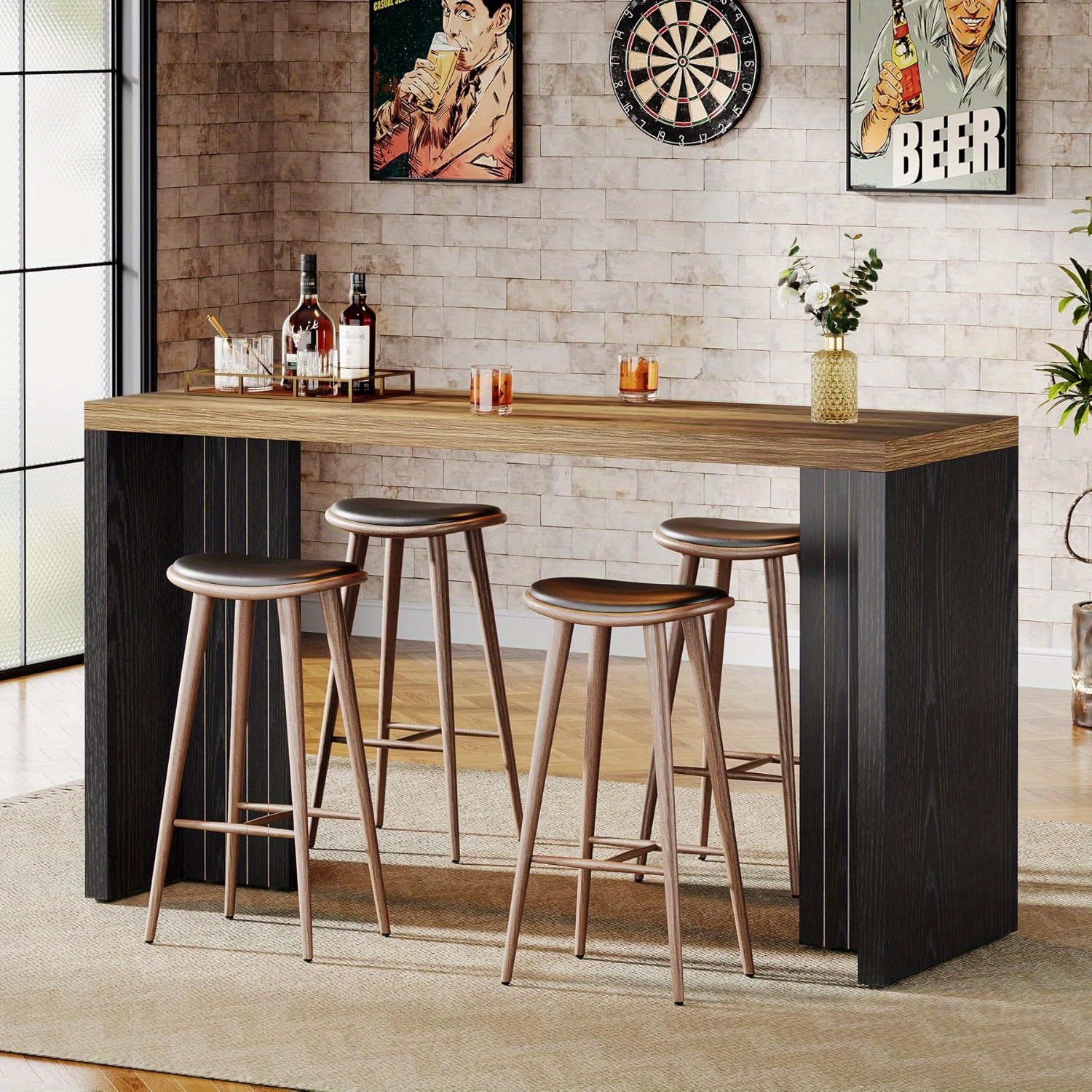 Lantine Home Bar Unit, 55.12-Inch Bar Table With A Spacious Tabletop, Modern Freestanding Mini Bar For Home Kitchen, Living Room, Balcony, Basement,