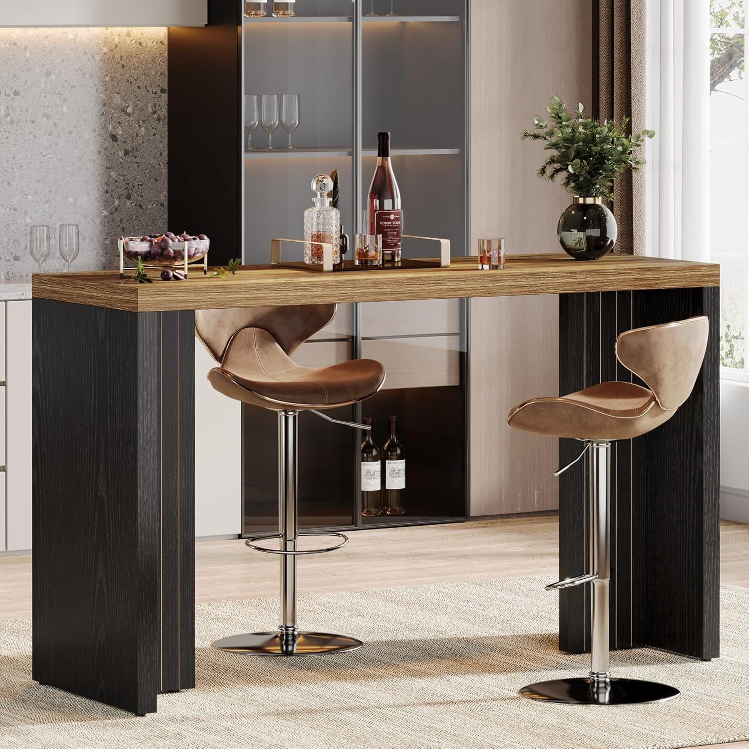 Lantine Home Bar Unit, 55.12-Inch Bar Table With A Spacious Tabletop, Modern Freestanding Mini Bar For Home Kitchen, Living Room, Balcony, Basement,