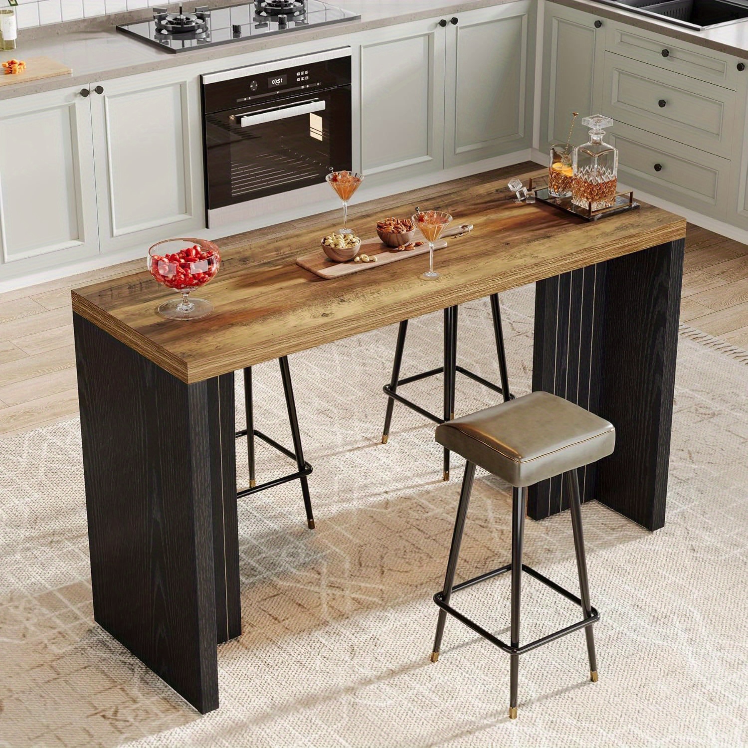 Lantine Home Bar Unit, 55.12-Inch Bar Table With A Spacious Tabletop, Modern Freestanding Mini Bar For Home Kitchen, Living Room, Balcony, Basement,