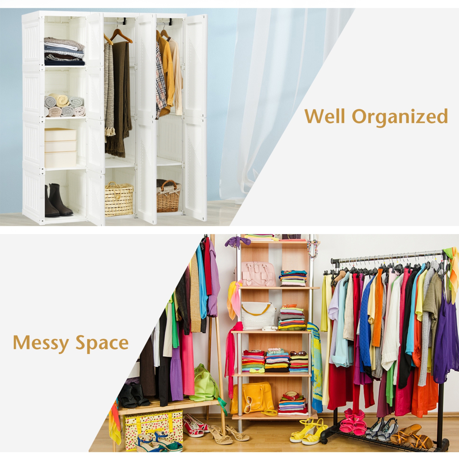 Space-Saving Fold able Wardrobe Organizer with 8 Cubby Compartments