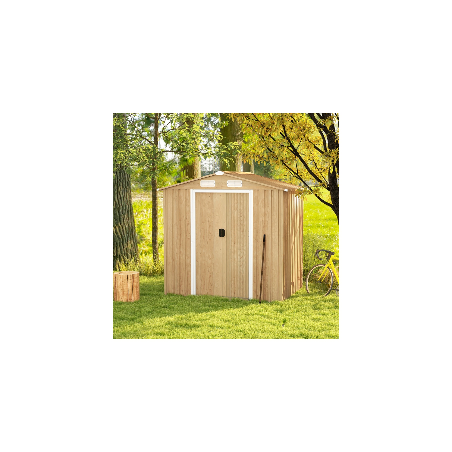 Outdoor Steel Storage Shed with Sliding Lockable Doors for Garden and Yard