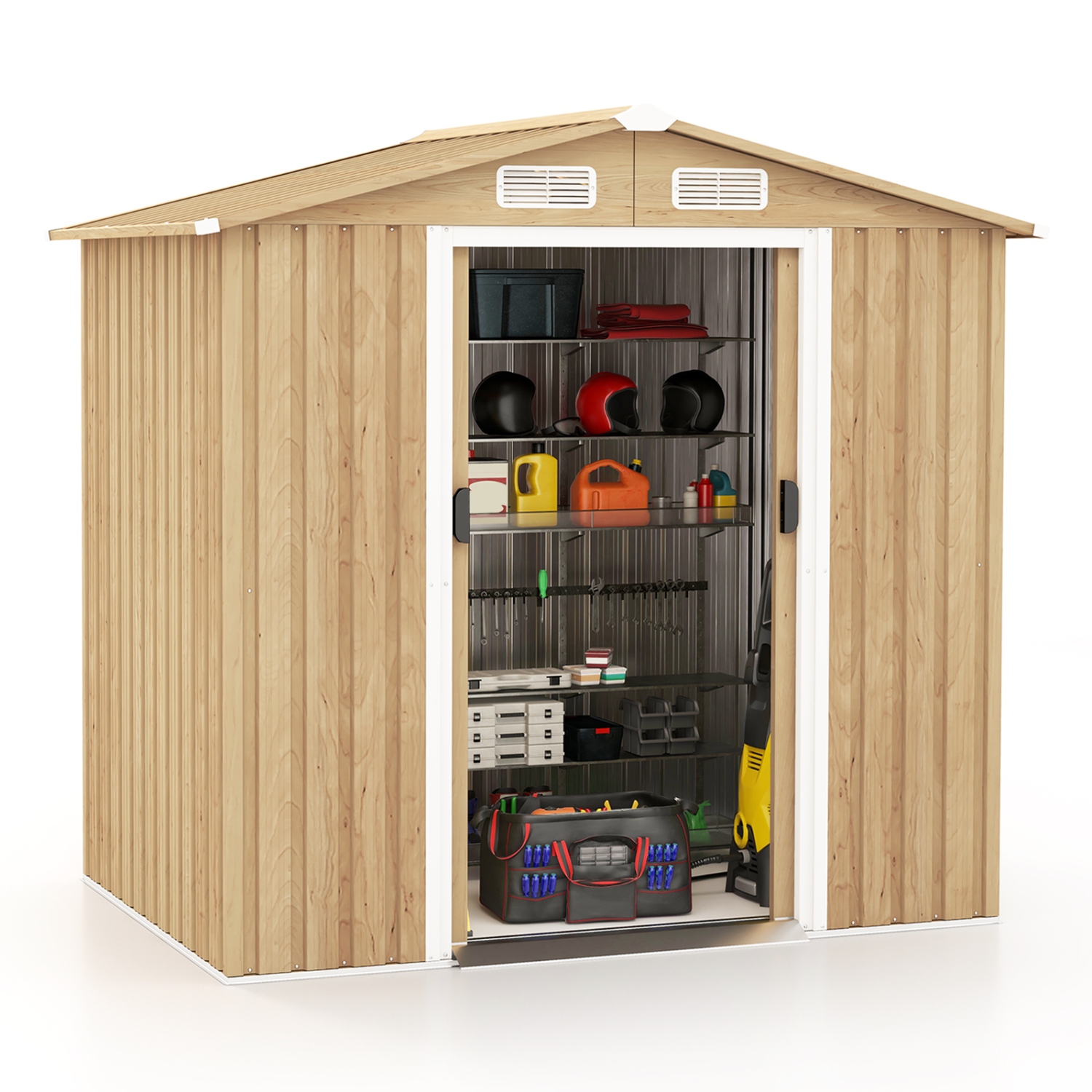 Outdoor Steel Storage Shed with Sliding Lockable Doors for Garden and Yard