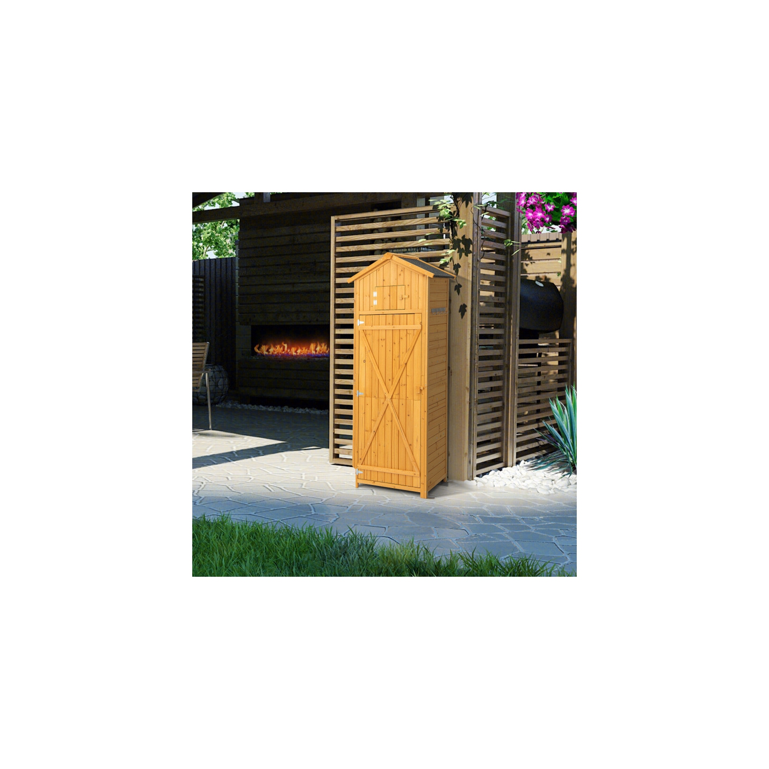 Outdoor Garden Storage Cabinet with Locking Doors and Folding Table