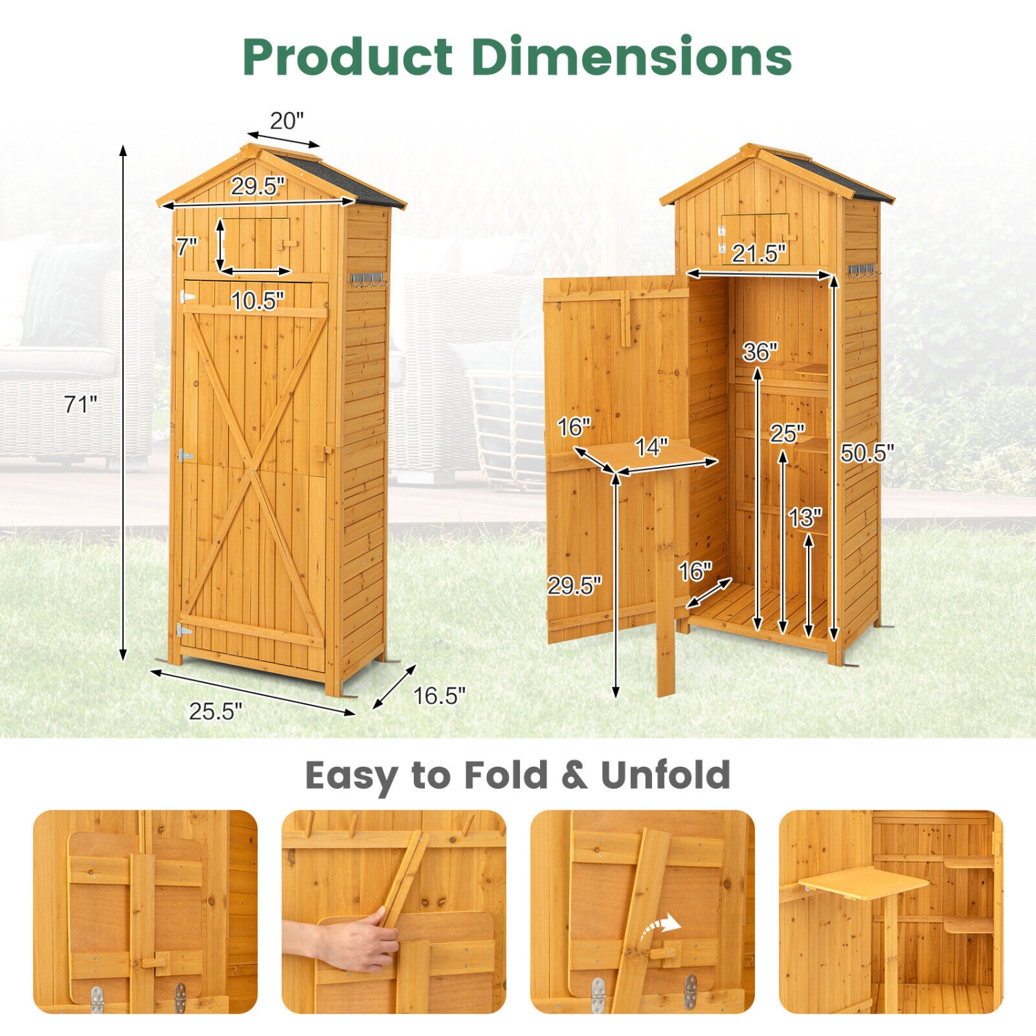 Outdoor Garden Storage Cabinet with Locking Doors and Folding Table
