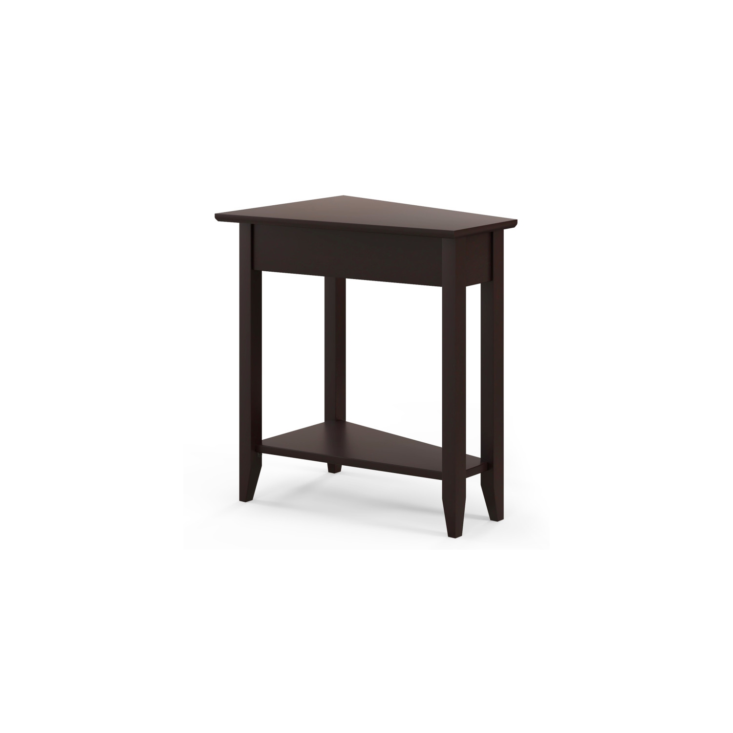 Table d'appoint étroite à 2 niveaux avec conception cunéiforme, tablette et pattes en bois