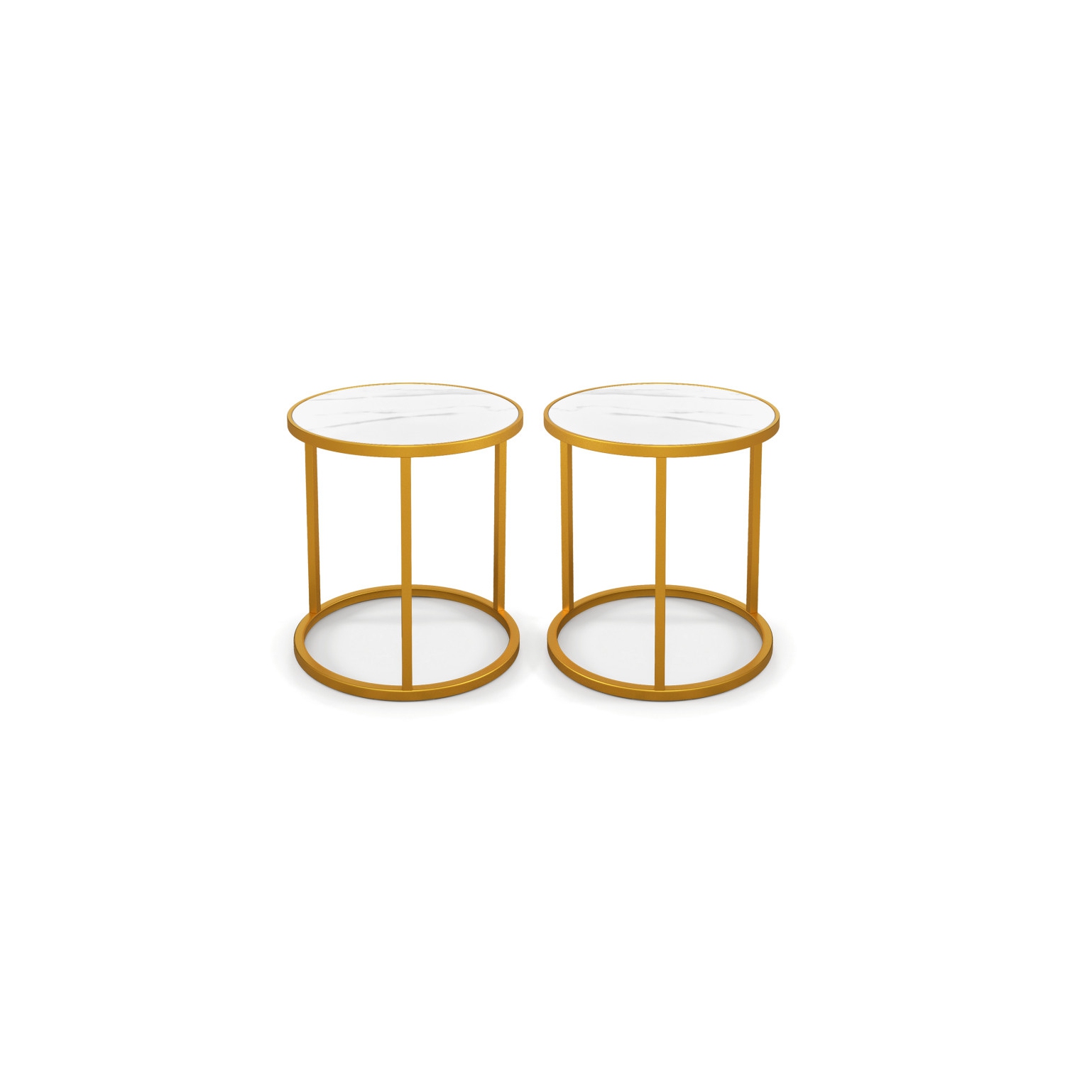 Ensemble de 2 tables de bout rondes en marbre avec cadre en métal pour la chambre ou le salon