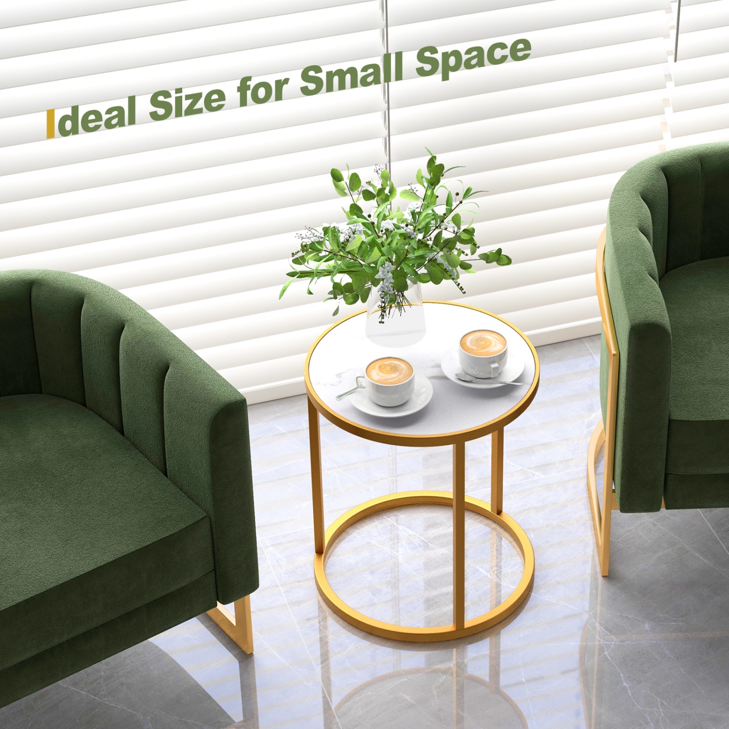 Ensemble de 2 tables de bout rondes en marbre avec cadre en métal pour la chambre ou le salon