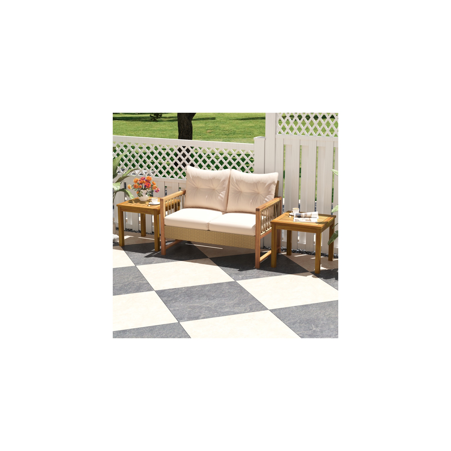 Table d'appoint d'extérieur Table d'extrémité carrée en teck Table basse de patio Snack