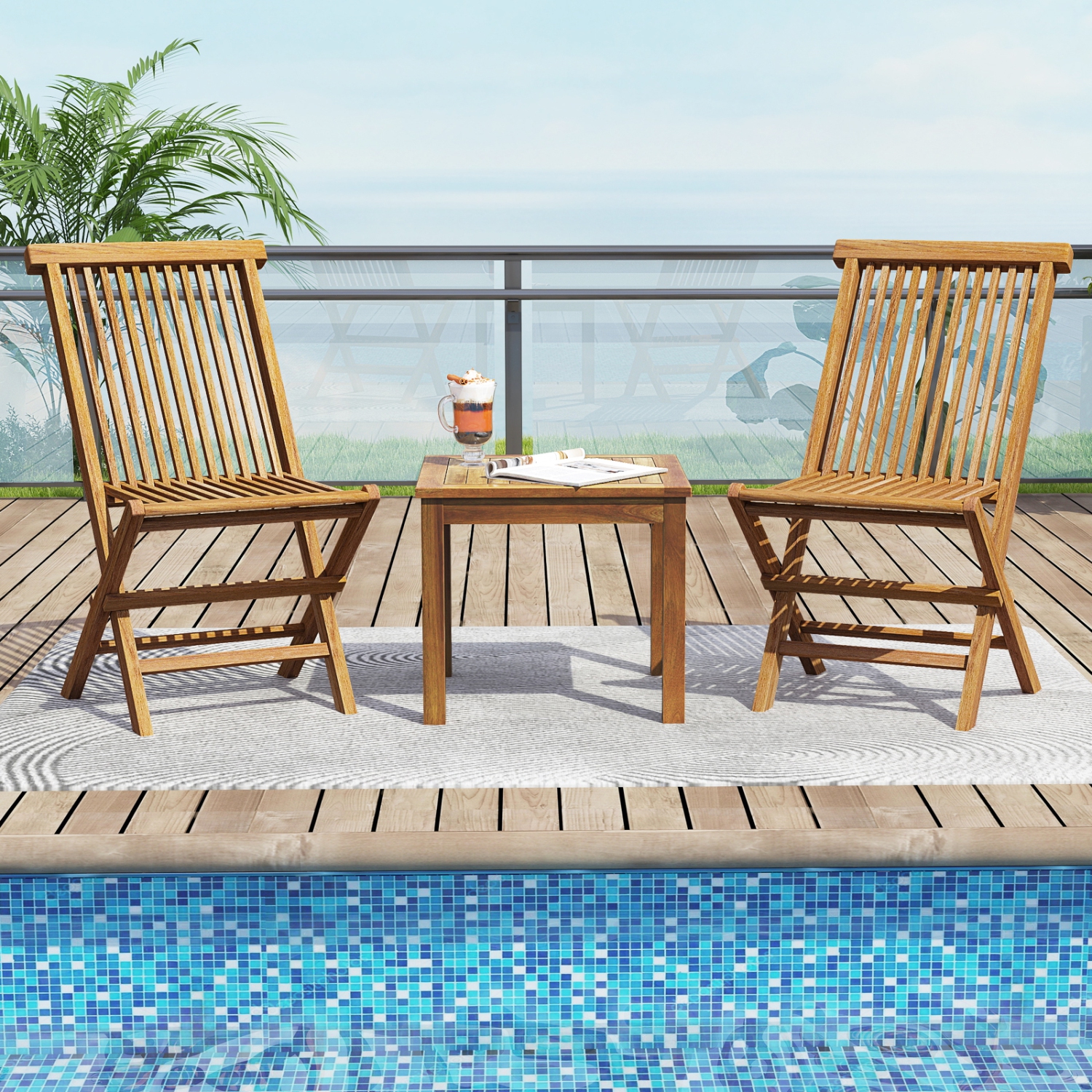 Table d'appoint d'extérieur Table d'extrémité carrée en teck Table basse de patio Snack