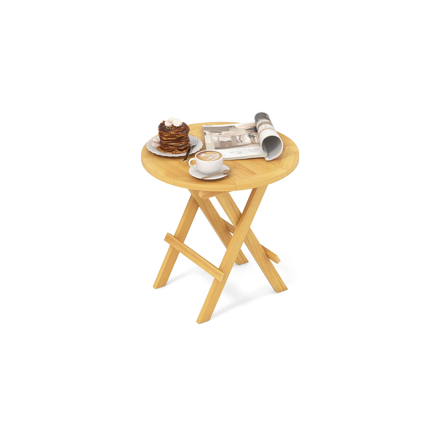 Table d'extrémité portative d'extérieur avec pattes en X et dessus de table à lattes