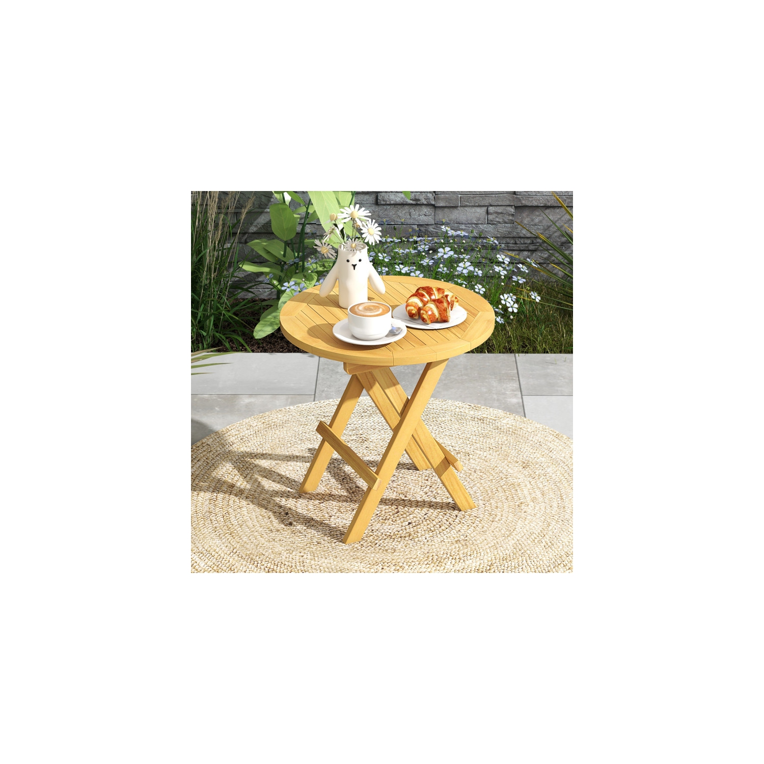 Table d'extrémité portative d'extérieur avec pattes en X et dessus de table à lattes