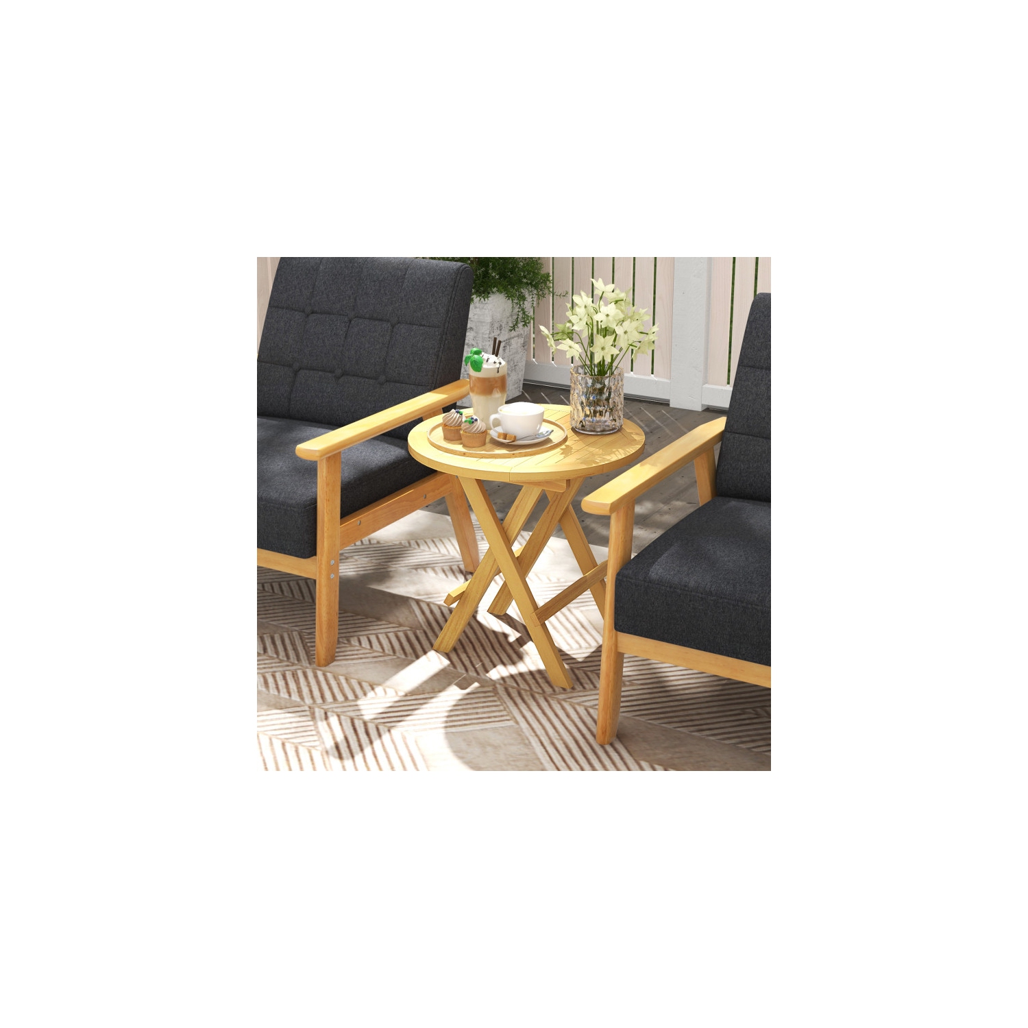 Table d'extrémité portative d'extérieur avec pattes en X et dessus de table à lattes