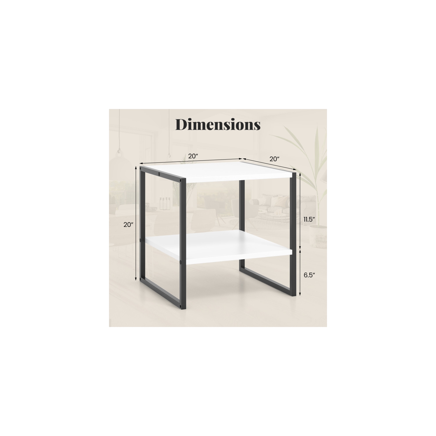 Table de bout carrée fonctionnelle avec 2 niveaux et tablette de rangement réversible
