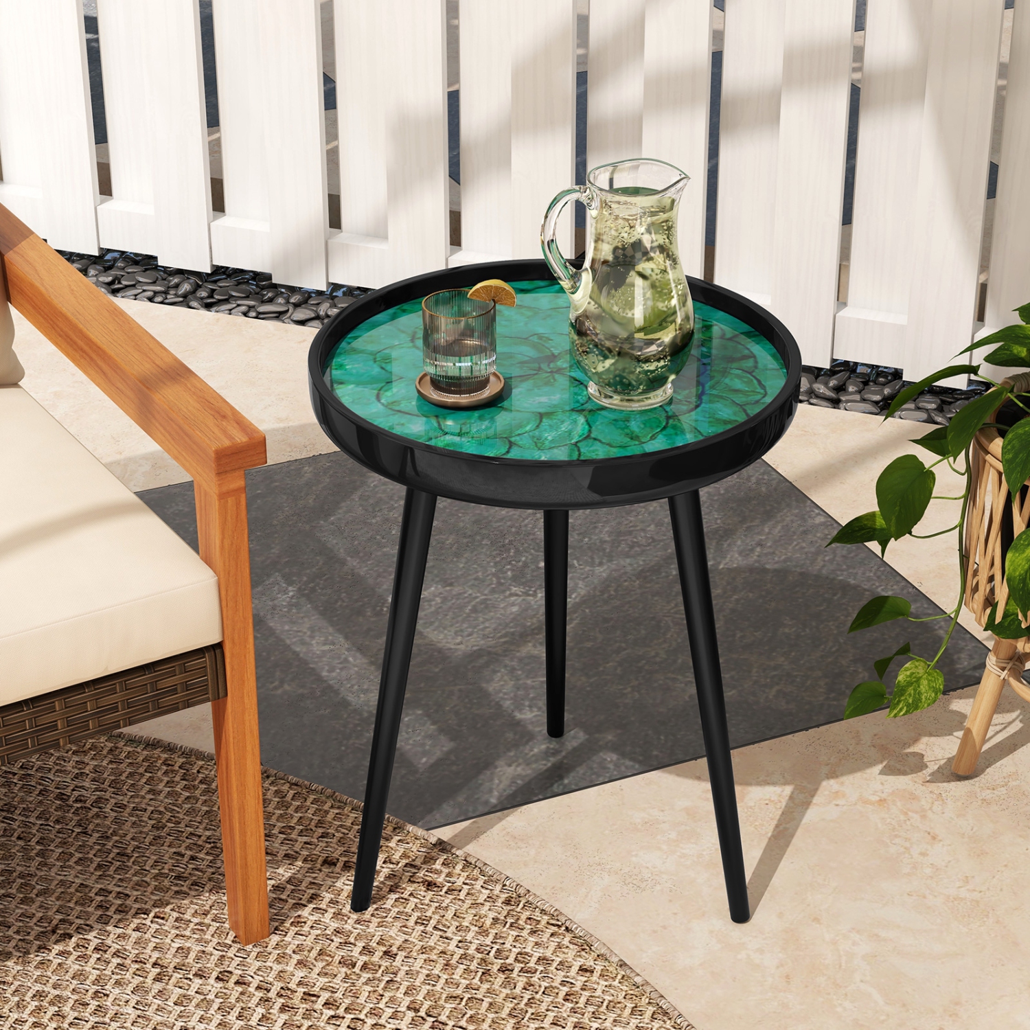 Mid-Century Modern Coffee Table with Sea Shell Decor for Living Room