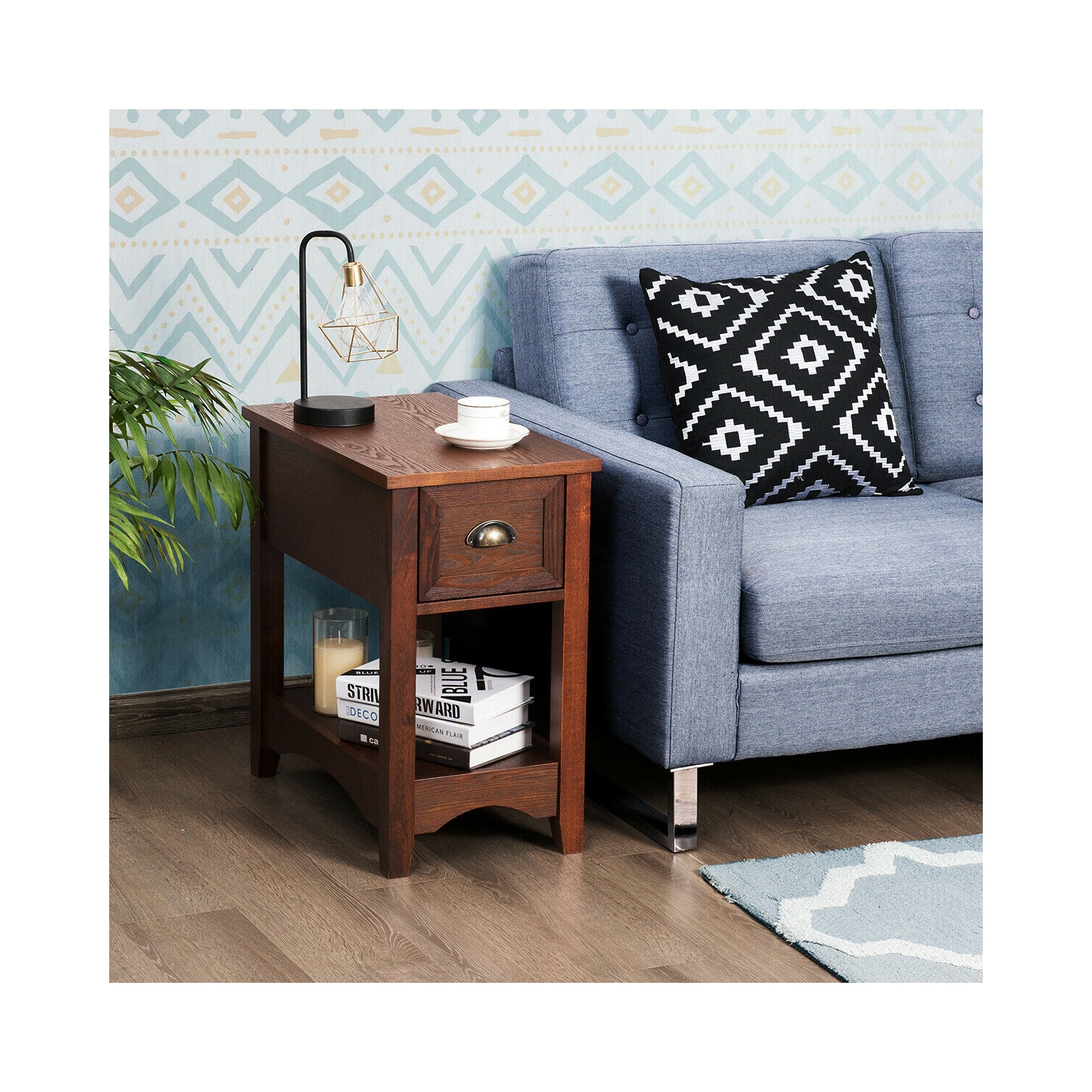 Ensemble de 2 tables de bout modernes avec tiroirs de rangement pour la chambre ou le salon