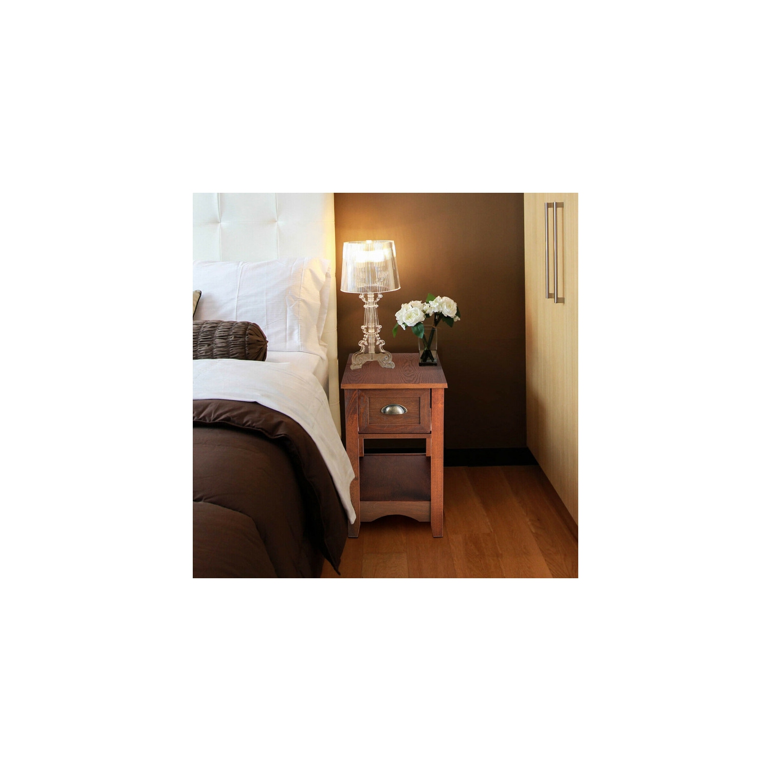 Ensemble de 2 tables de bout modernes avec tiroirs de rangement pour la chambre ou le salon