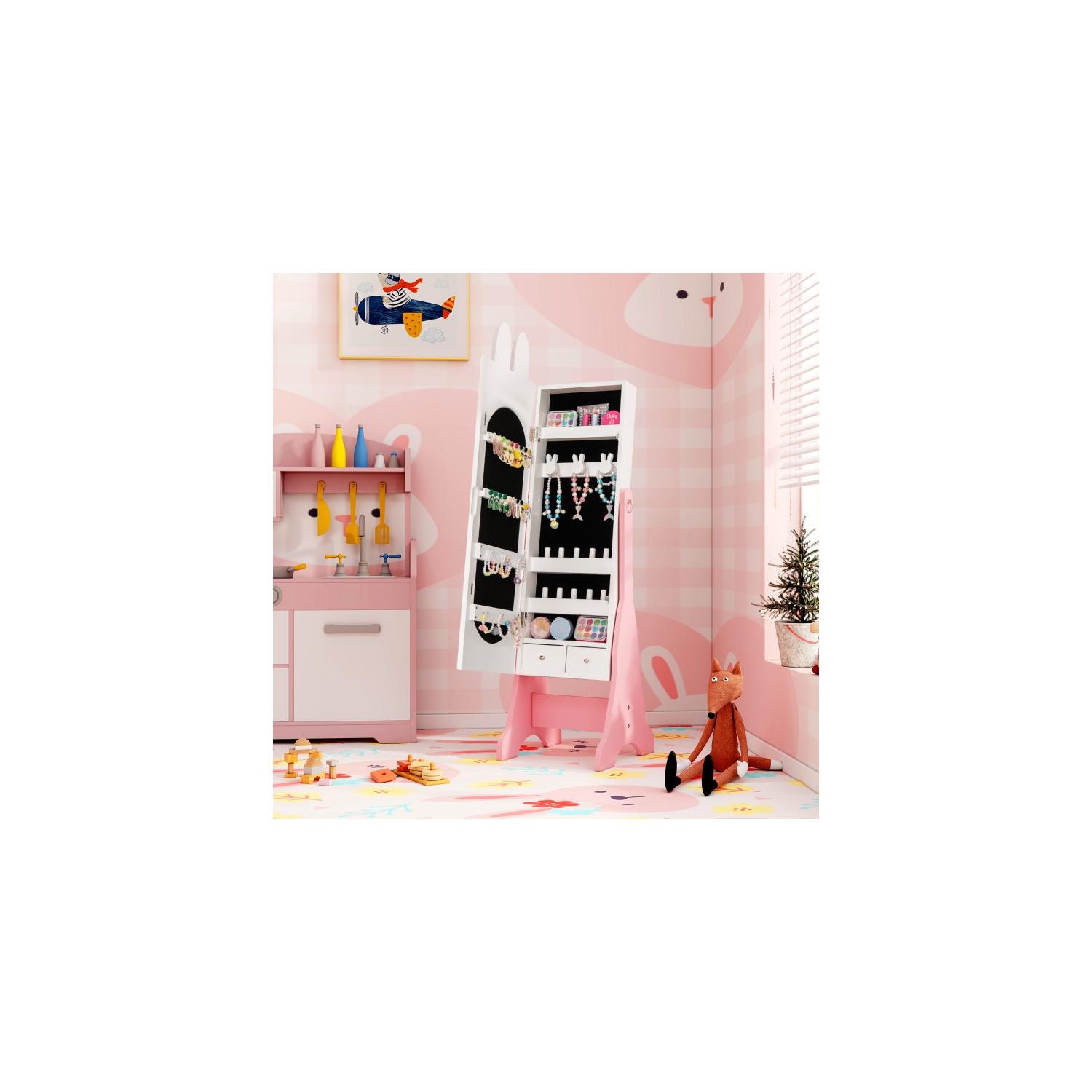 Armoire à bijoux pour enfants avec inclinaison à angles multiples et grande capacité de rangement