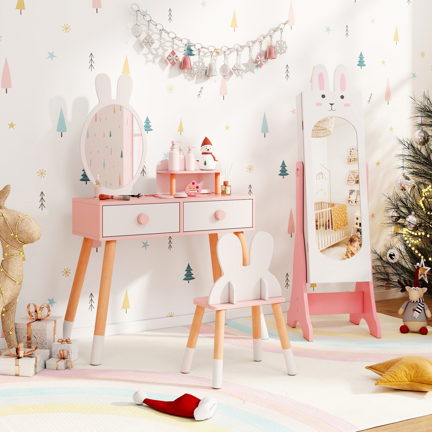 Armoire à bijoux pour enfants avec inclinaison à angles multiples et grande capacité de rangement