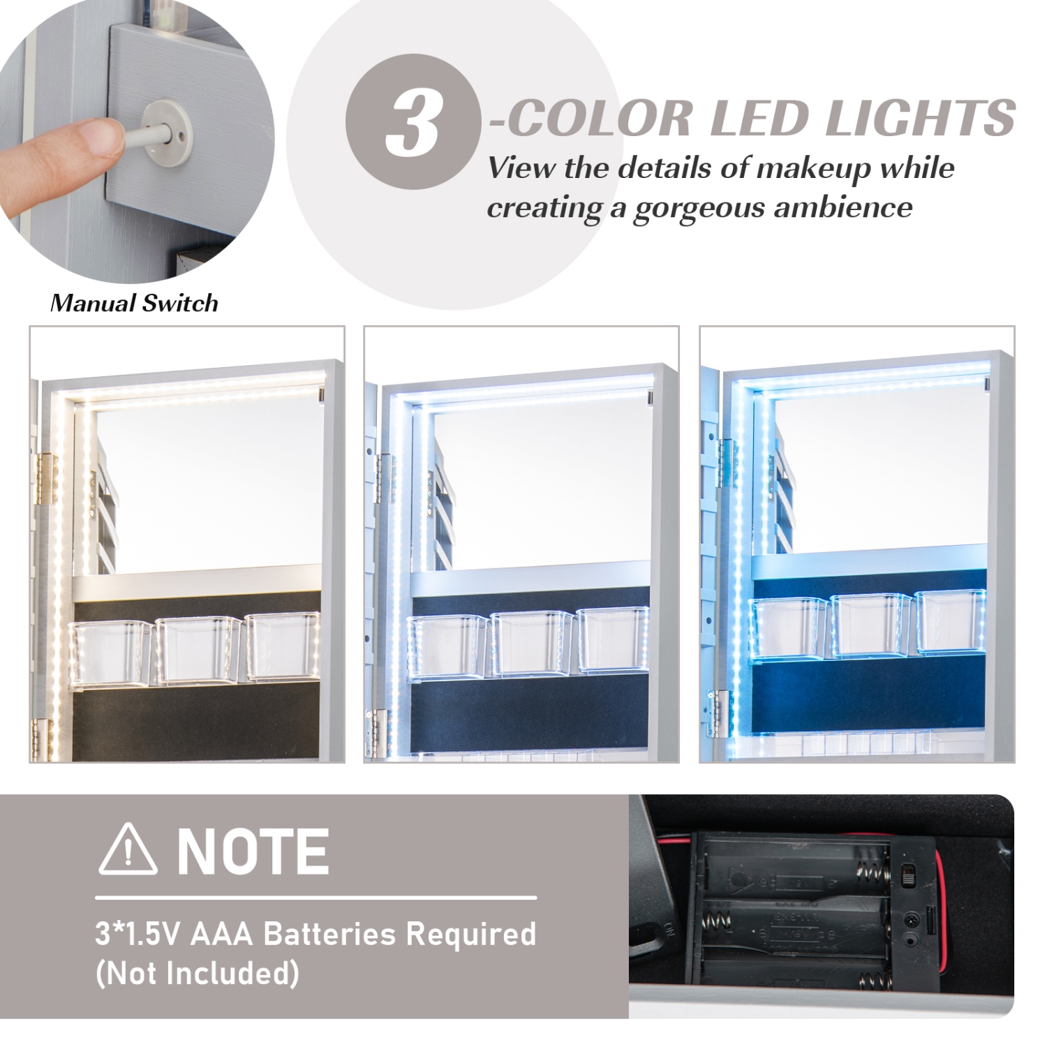 Rotating Jewelry Cabinet with Mirror, Lockable Design, and 3 LED Modes