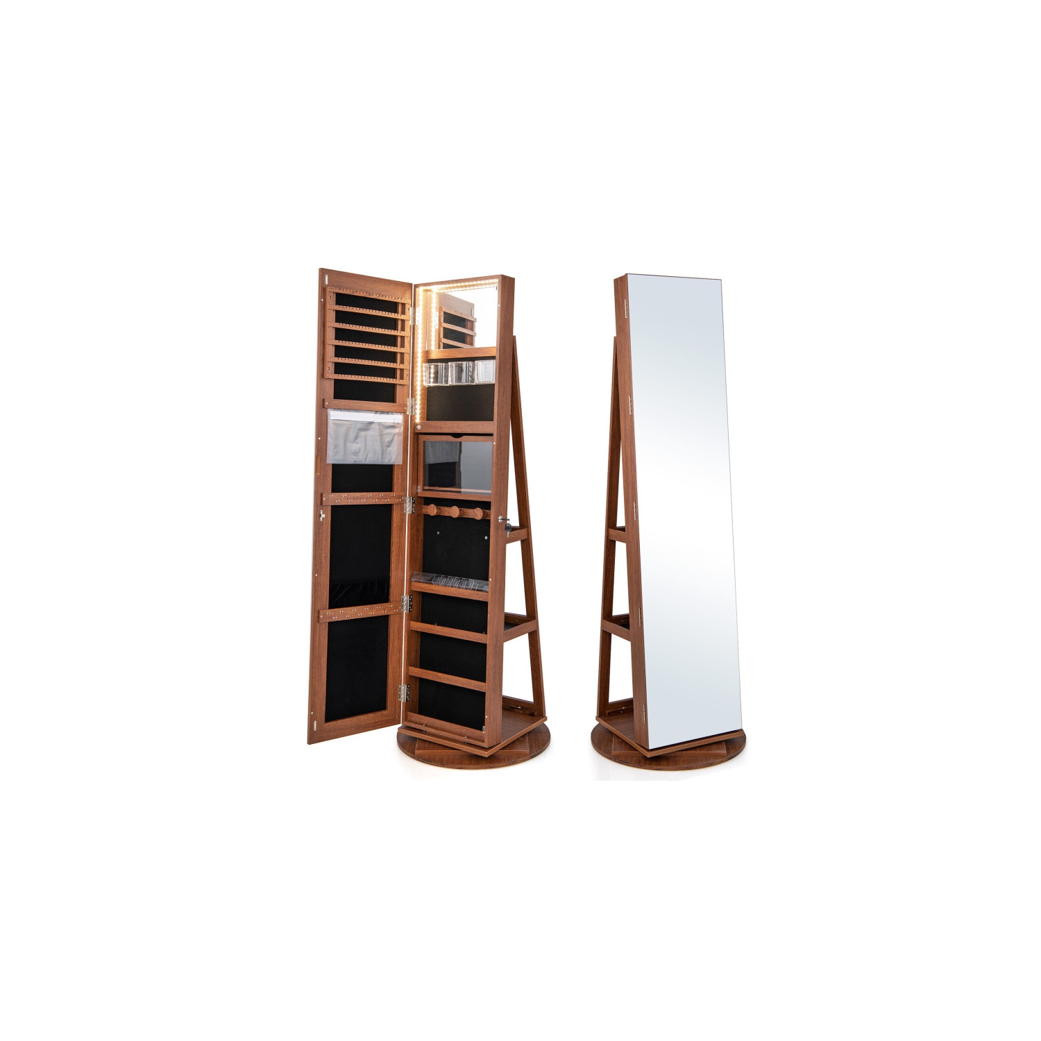 Armoire à bijoux rotative avec miroir, verrouillage et 3 modes LED