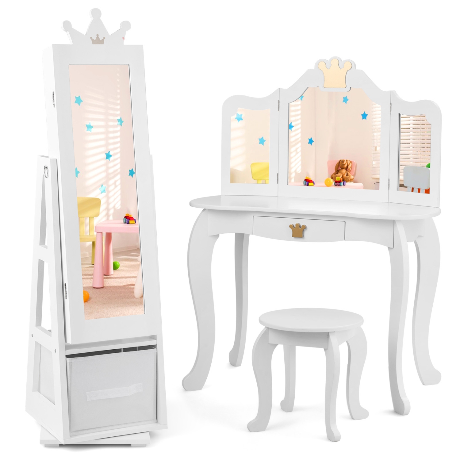 Armoire à bijoux pour enfants avec grand espace de rangement et base pivotante