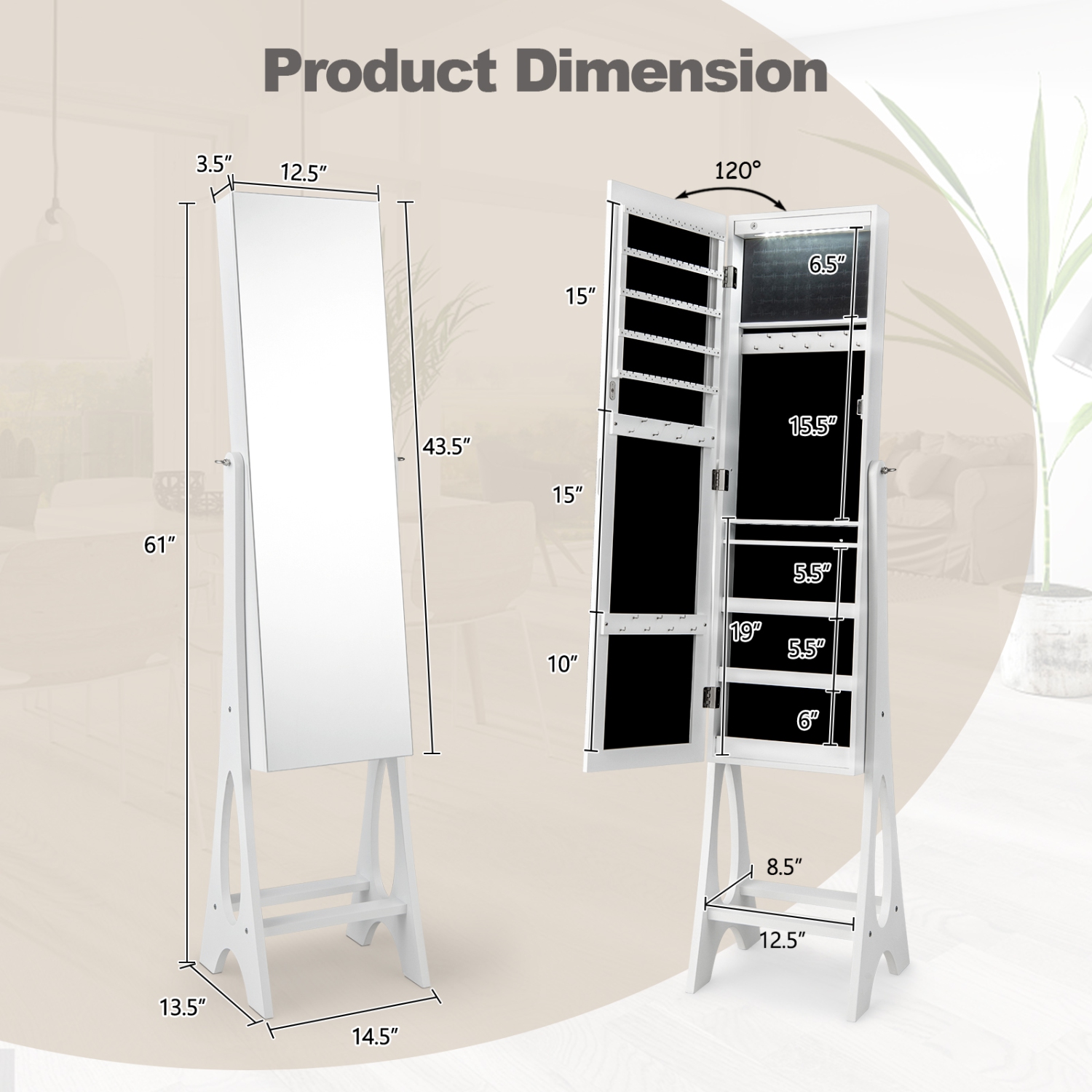 Armoire à bijoux avec miroir biseauté et conception autonome