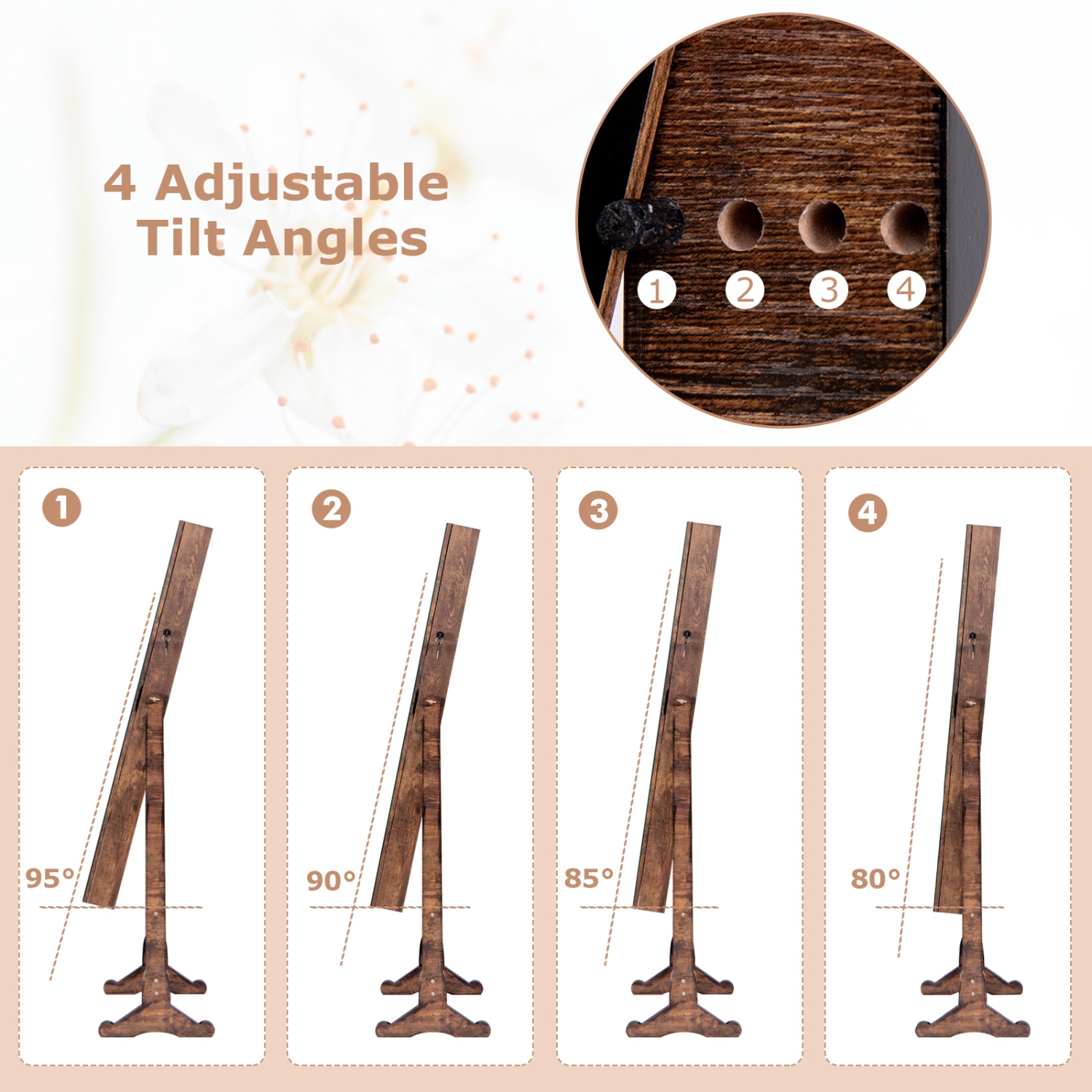 Armoire à bijoux debout avec miroir pleine longueur et éclairage