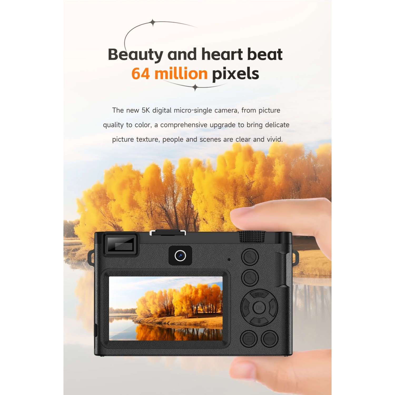64MP HD Digital Camera for Students with Selfie Camera, Retro Filter, Textured CCD Display - Black, No Memory Card(front and rear dual cameras)