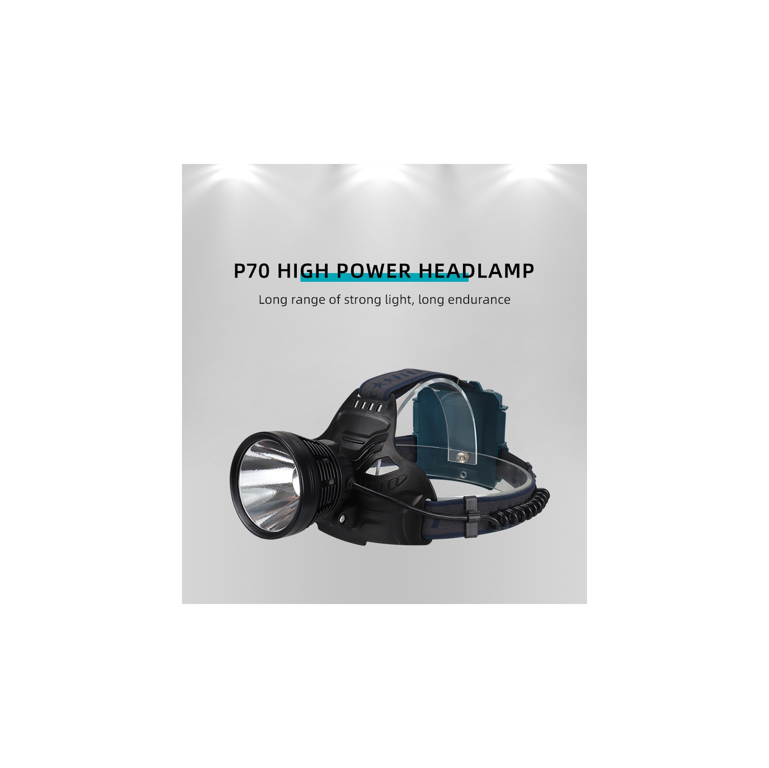 New P70 High-Intensity, Long-Focus, Fixed-Focus Headlamp, USB Rechargeable, Waterproof, Great for Outdoor Night Fishing - Includes USB Cable