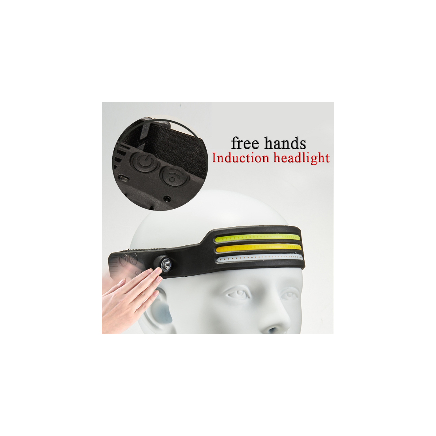 Détecteur de vague Lampe frontale pour vélo d'extérieur USB Lampe de circulation de nuit rechargeable Lampe frontale en silicone Lampe de poche pour