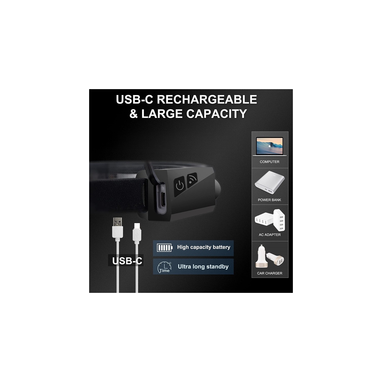 Détecteur de vague Lampe frontale pour vélo d'extérieur USB Lampe de circulation de nuit rechargeable Lampe frontale en silicone Lampe de poche pour