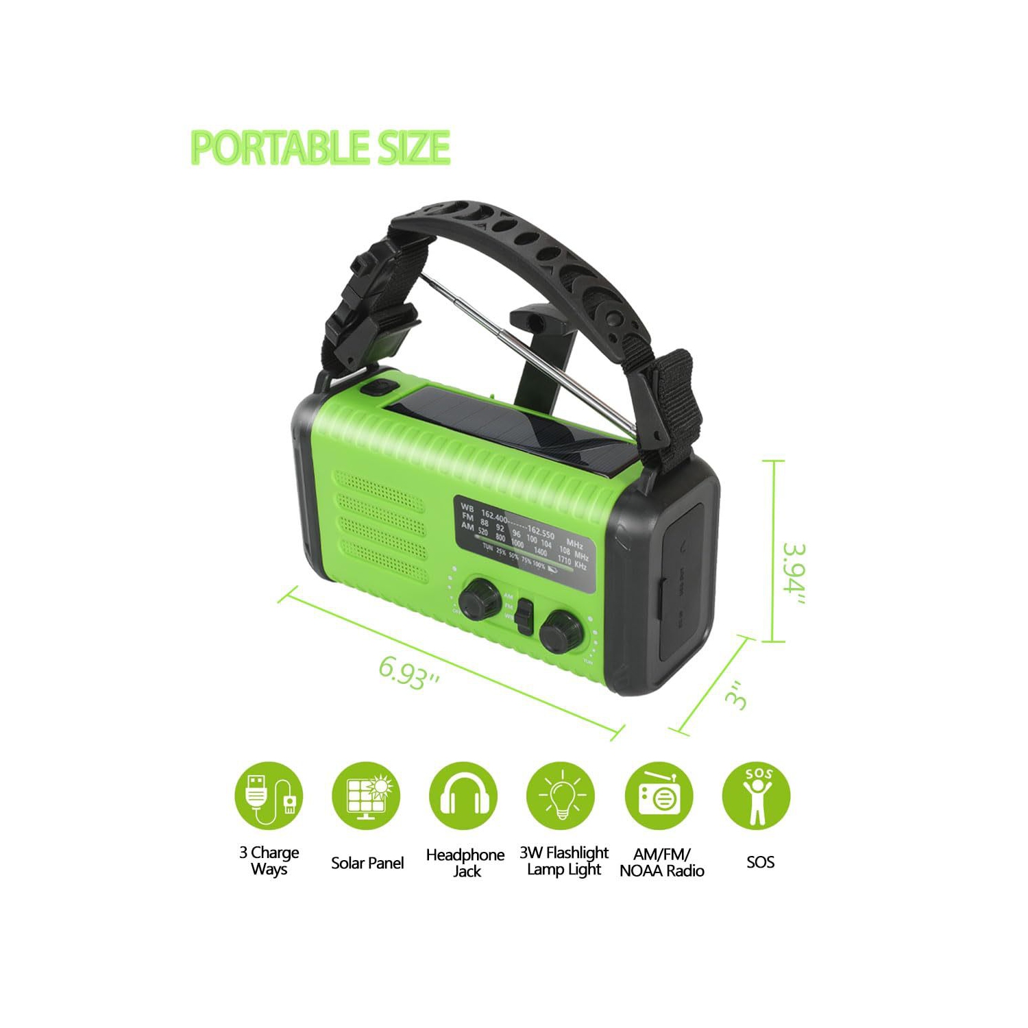 Radio d'urgence multifonction très populaire avec lampe de poche, radio solaire à manivelle et fonction SOS - Orange