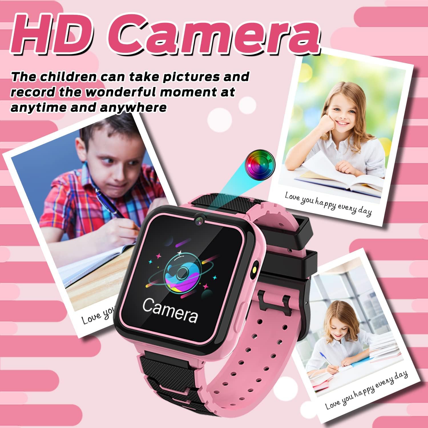 Montre intelligente pour garçons avec 16 jeux, montre intelligente HD à écran tactile pour enfants avec lecteur de musique - rouge