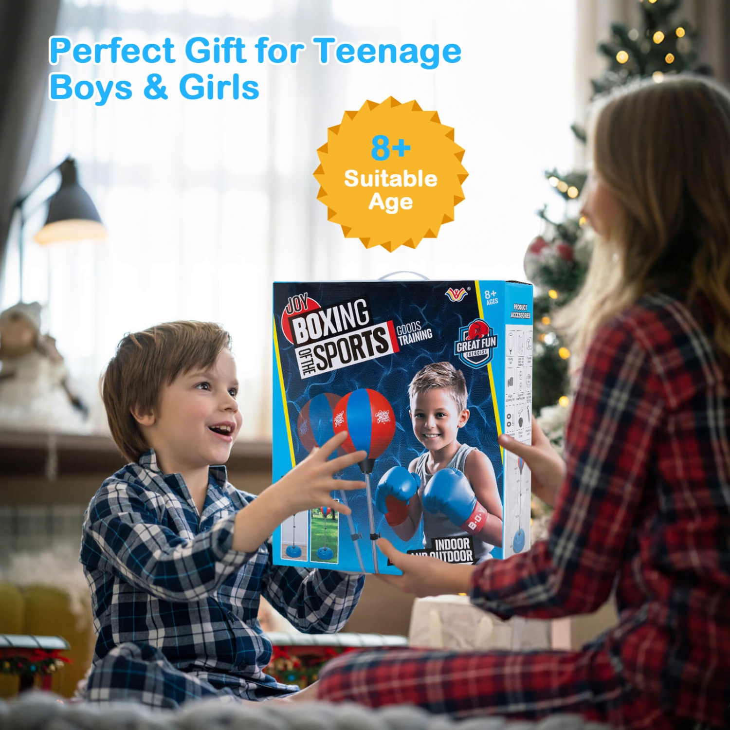 Sac de boxe avec support à hauteur réglable de Costway – Gants de boxe pour adultes – Bleu/noir