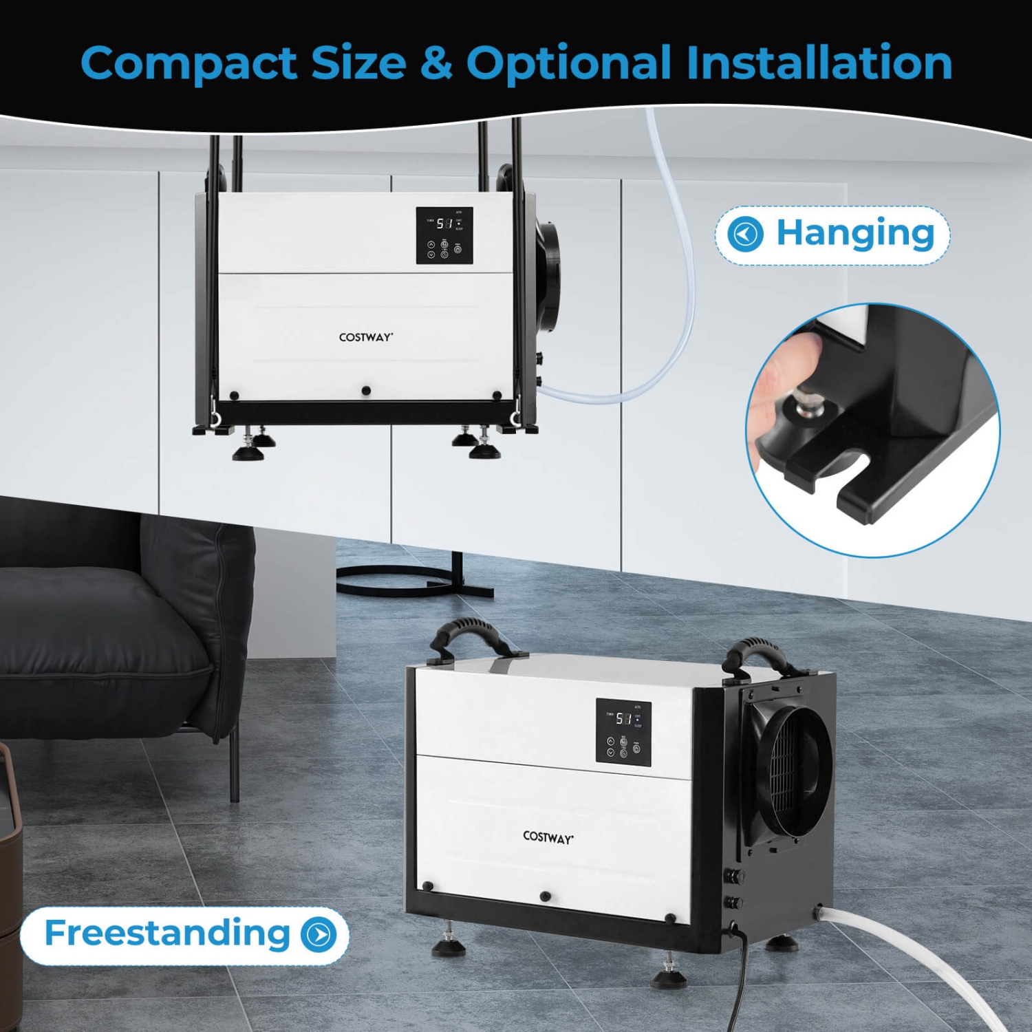 Costway 155/192 Pint Crawl Space Dehumidifier Commercial Dehumidifier with 3 Modes & 24H Timer Blue/White