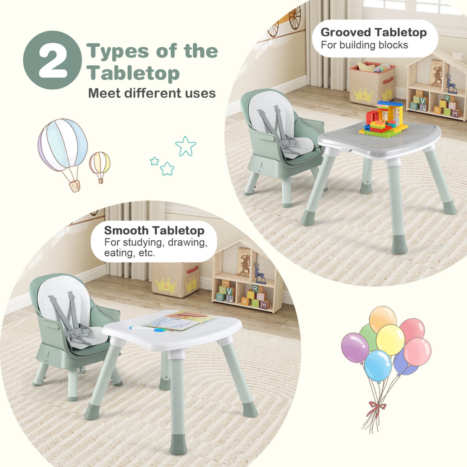 Siège rehausseur de salle à manger convertible 6-en-1 avec plateau amovible de Costway