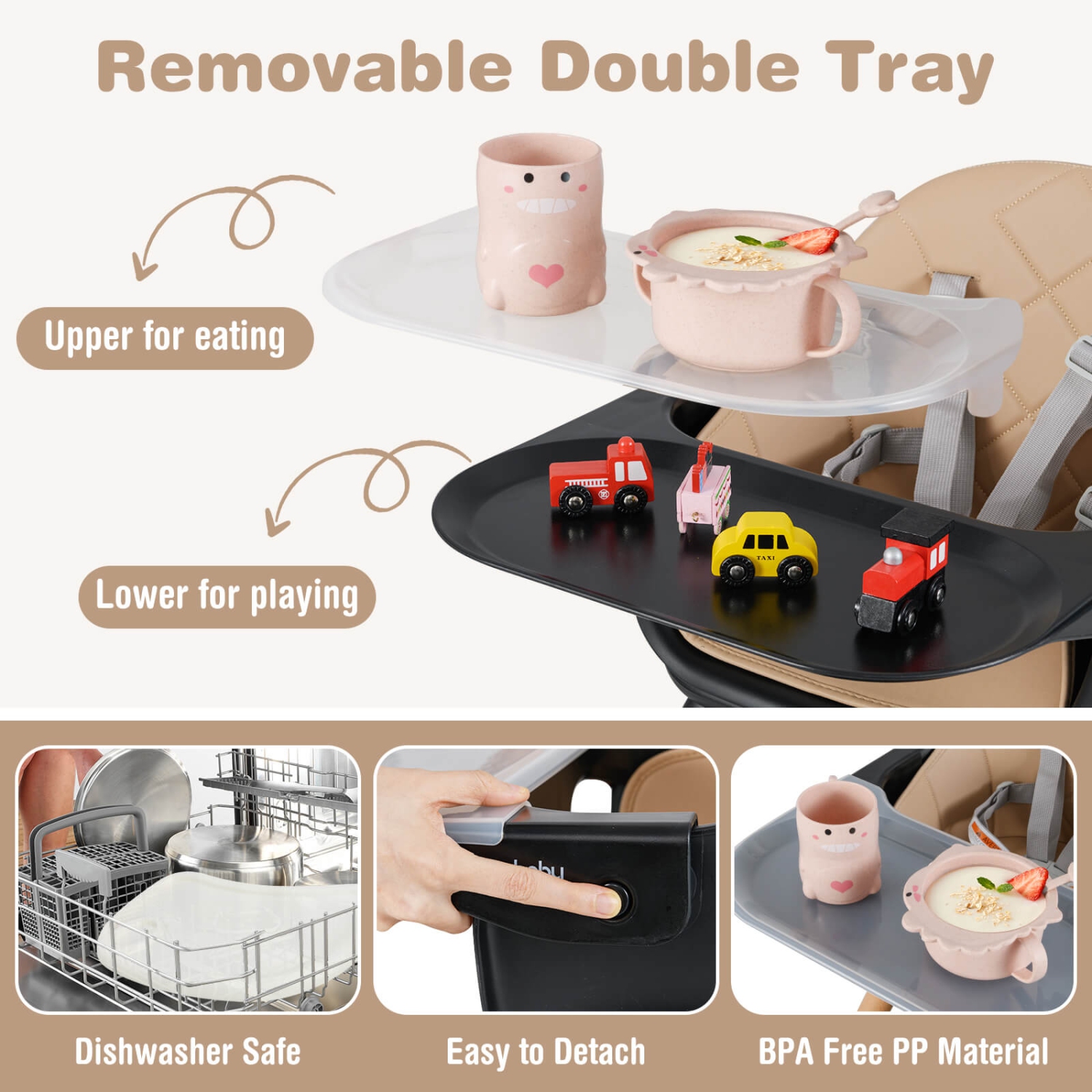 Costway 6-in-1 Convertible Wooden Baby Highchair Infant Feeding Chair with Removable Tray