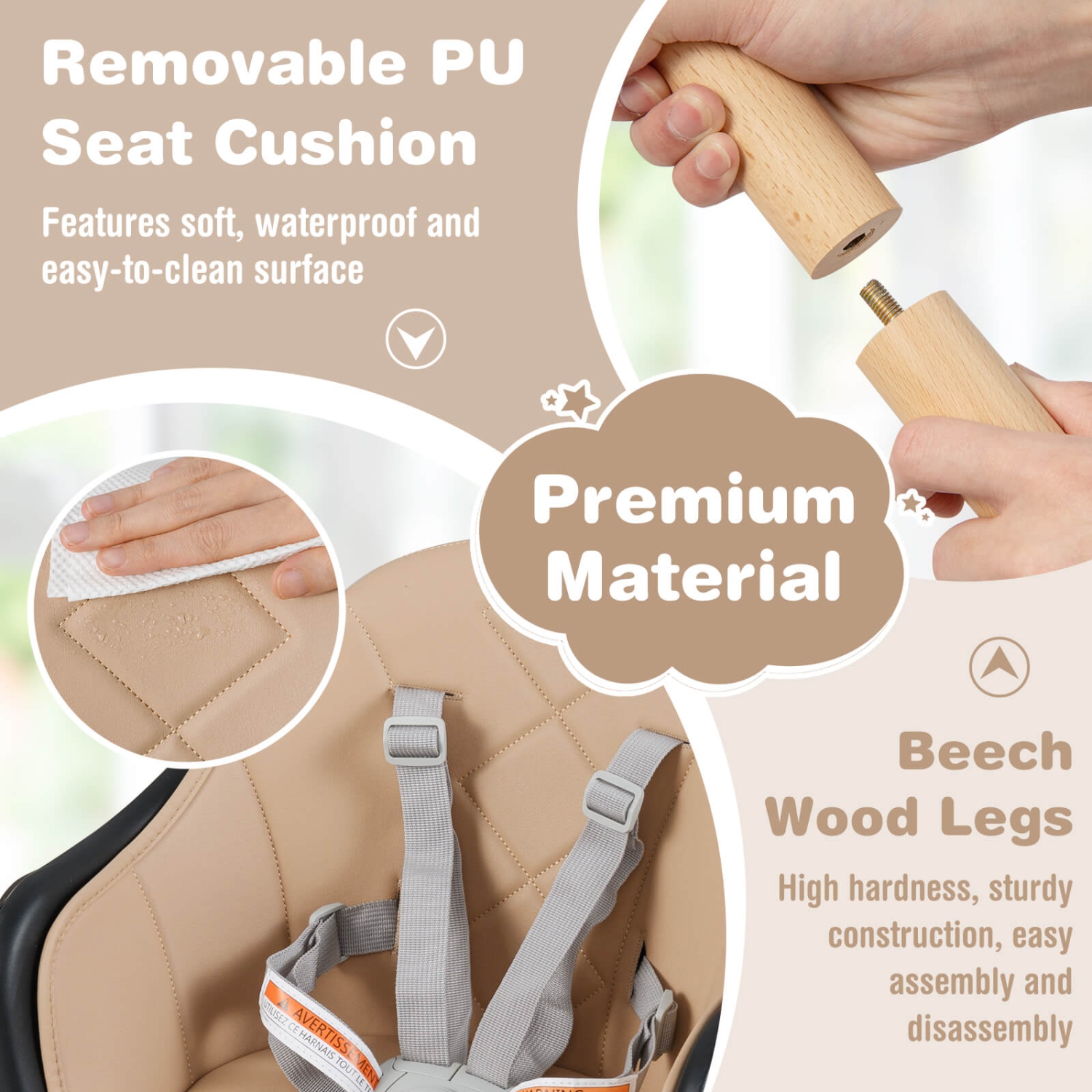 Costway 6-in-1 Convertible Wooden Baby Highchair Infant Feeding Chair with Removable Tray