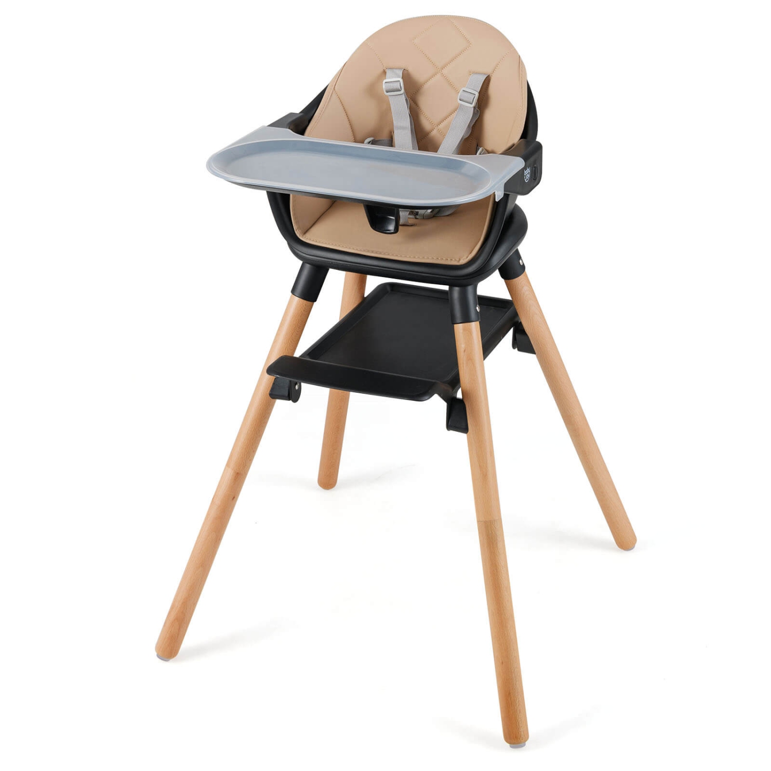 Costway 6-in-1 Convertible Wooden Baby Highchair Infant Feeding Chair with Removable Tray